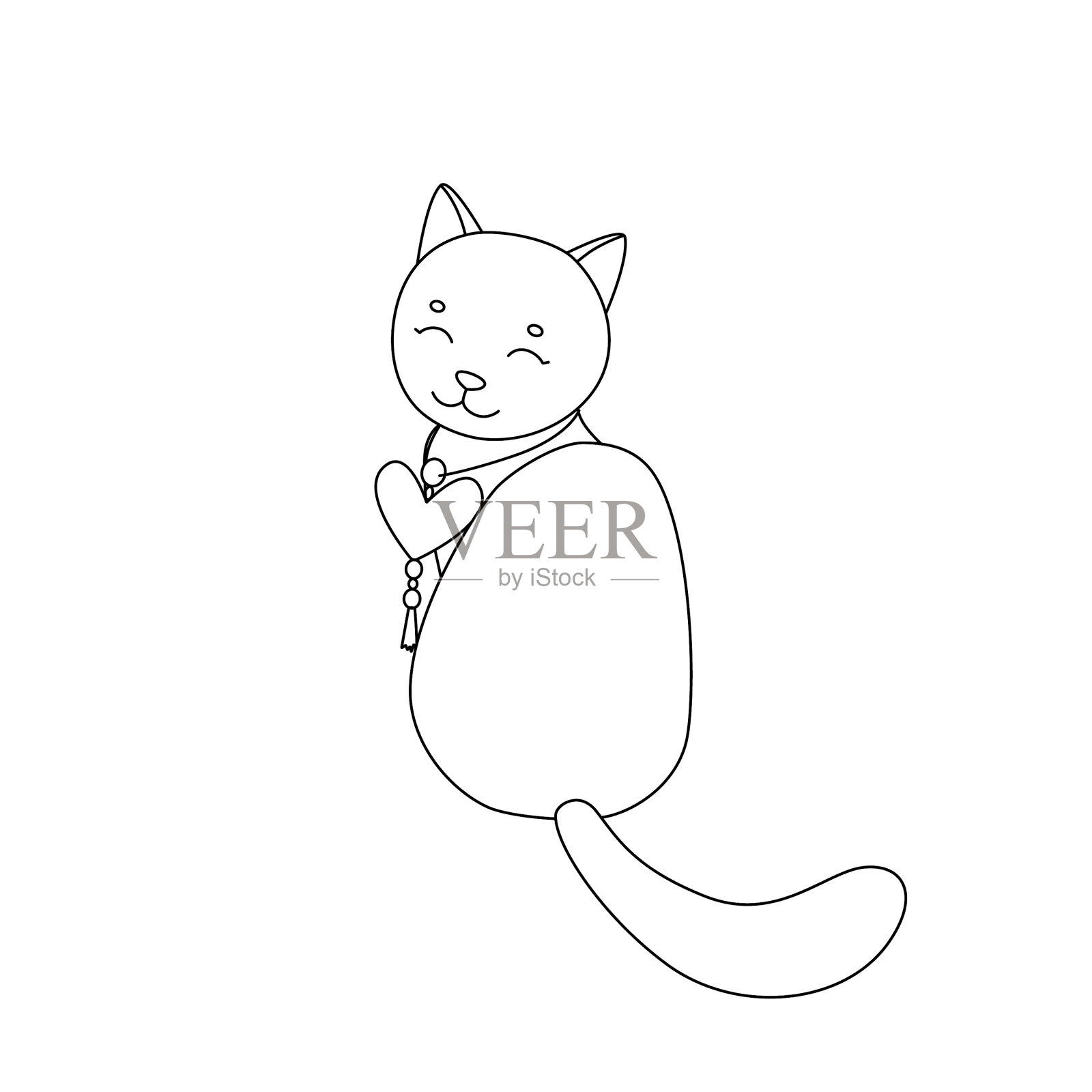 可爱的猫，心坐着，微笑插画图片素材