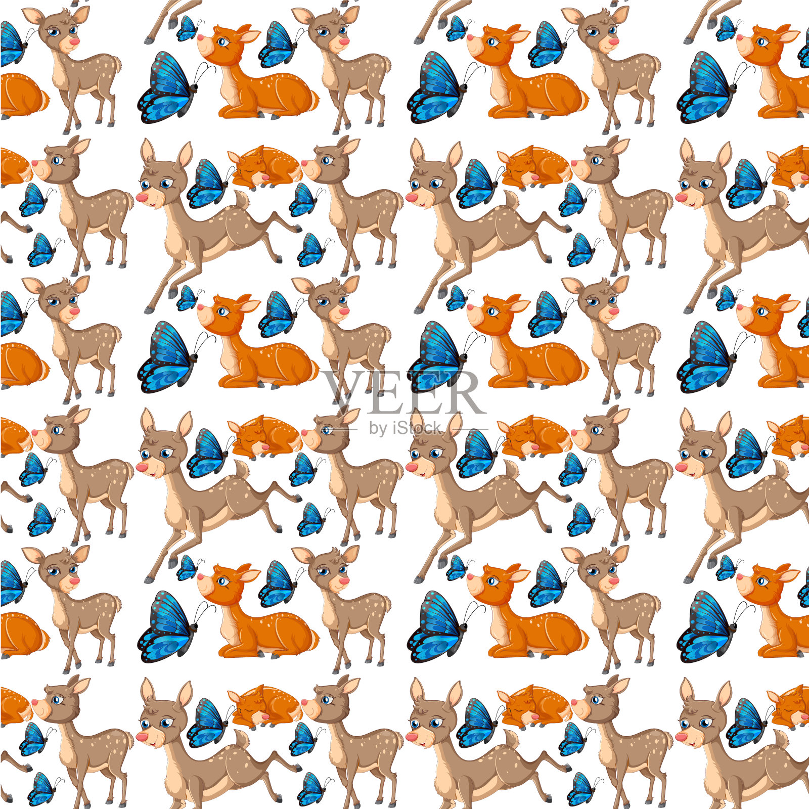 有趣的鹿在白色背景无缝插画图片素材