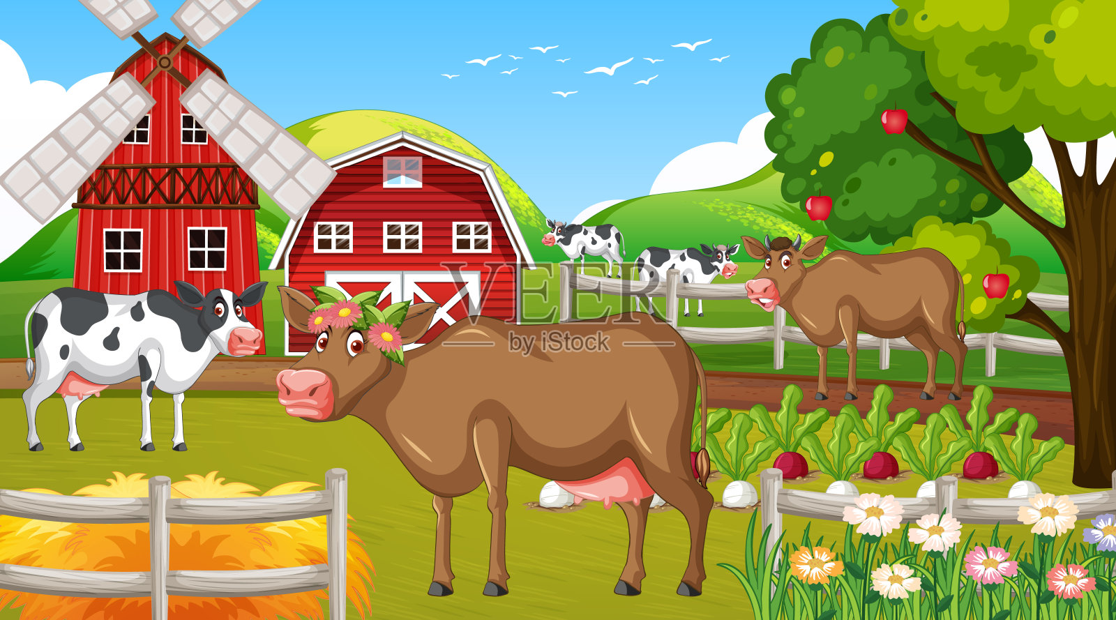 农场动物的场景插画图片素材