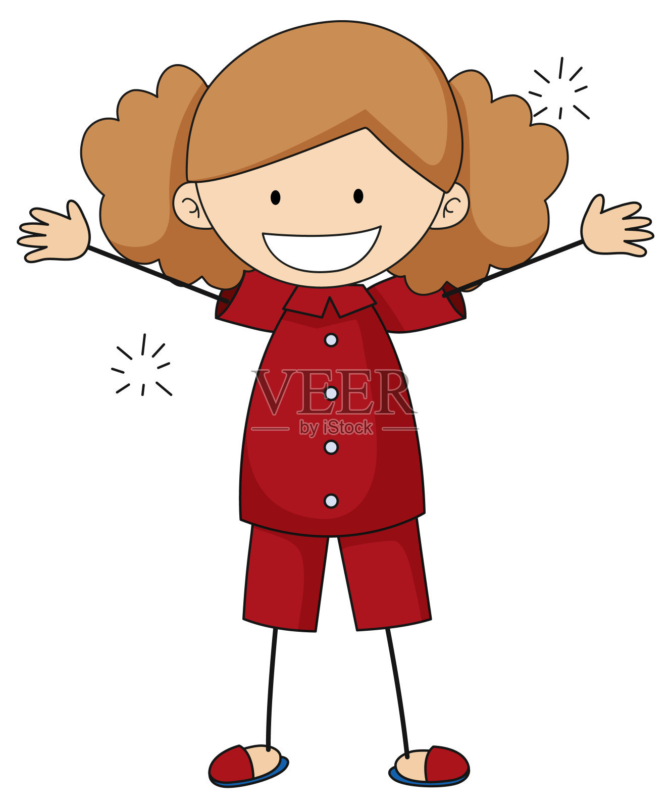 一个女孩卡通人物在涂鸦风格孤立设计元素图片