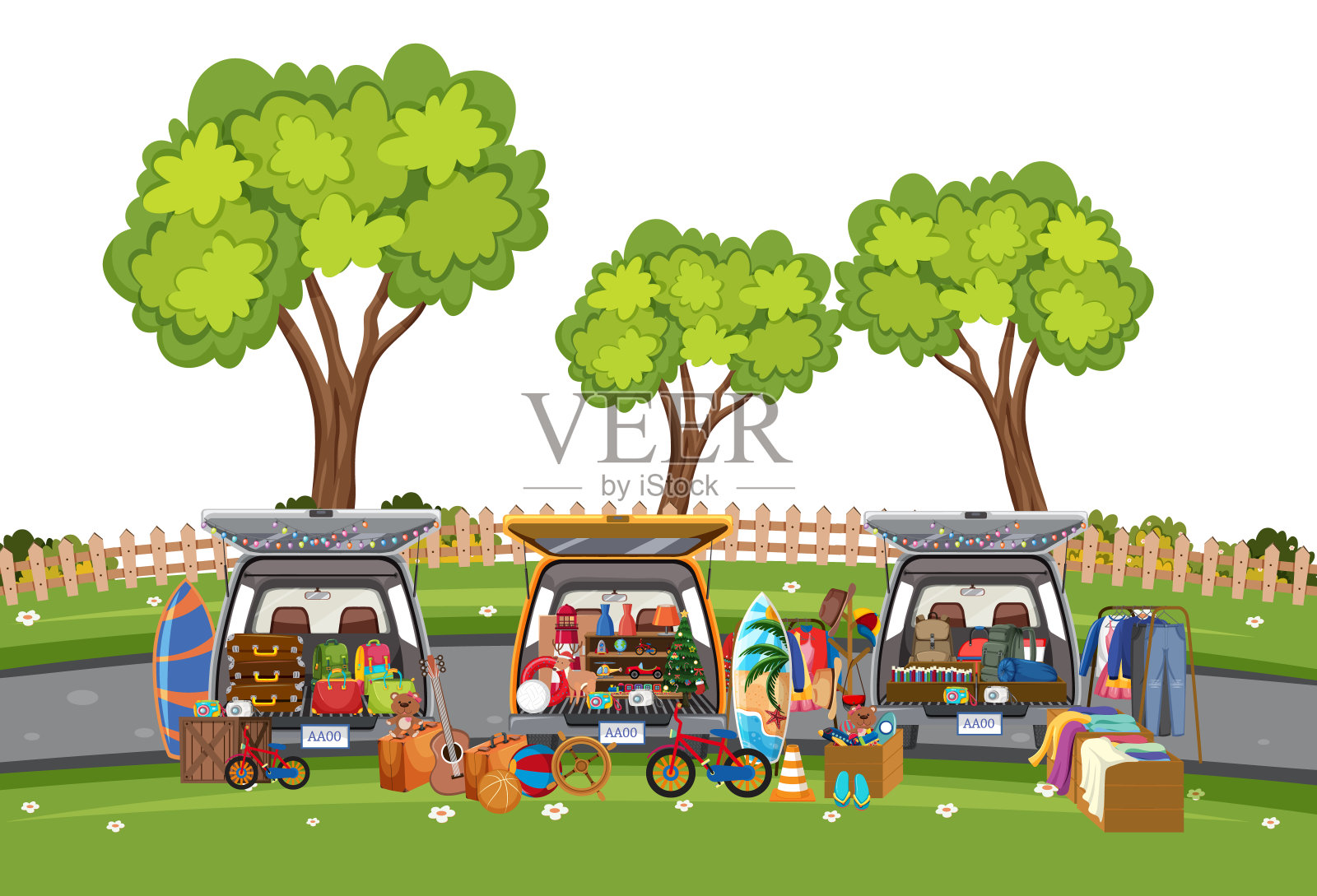 白色背景上的跳蚤市场场景插画图片素材