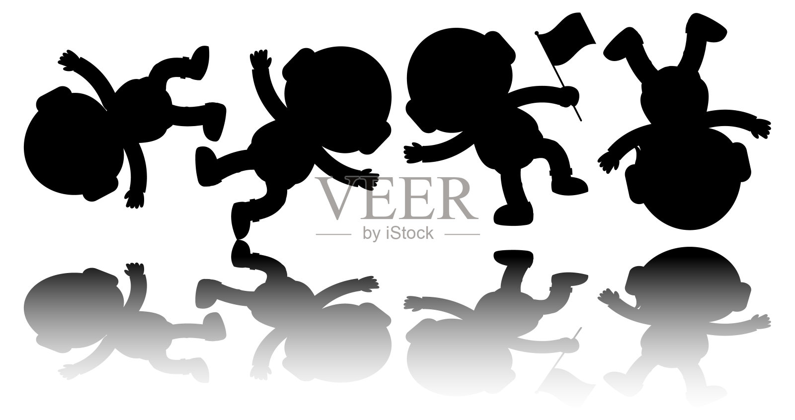 一组有反射的孩子剪影插画图片素材