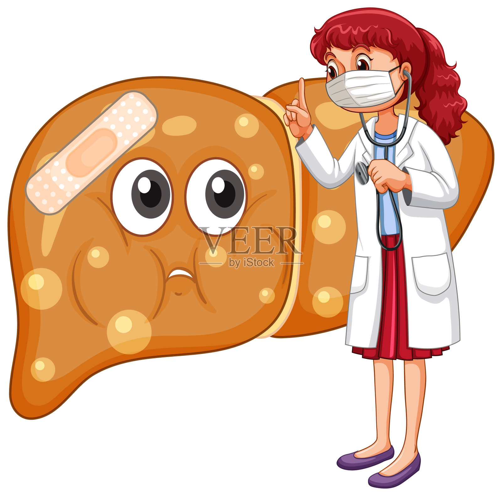 一个医生站在白色背景下的脂肪肝设计元素图片
