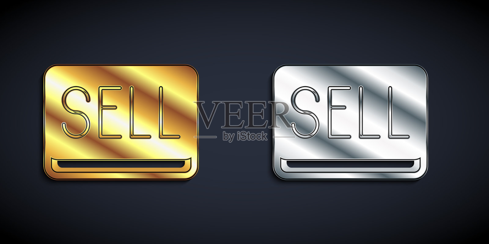 金色和银色出售按钮图标孤立在黑色图标素材