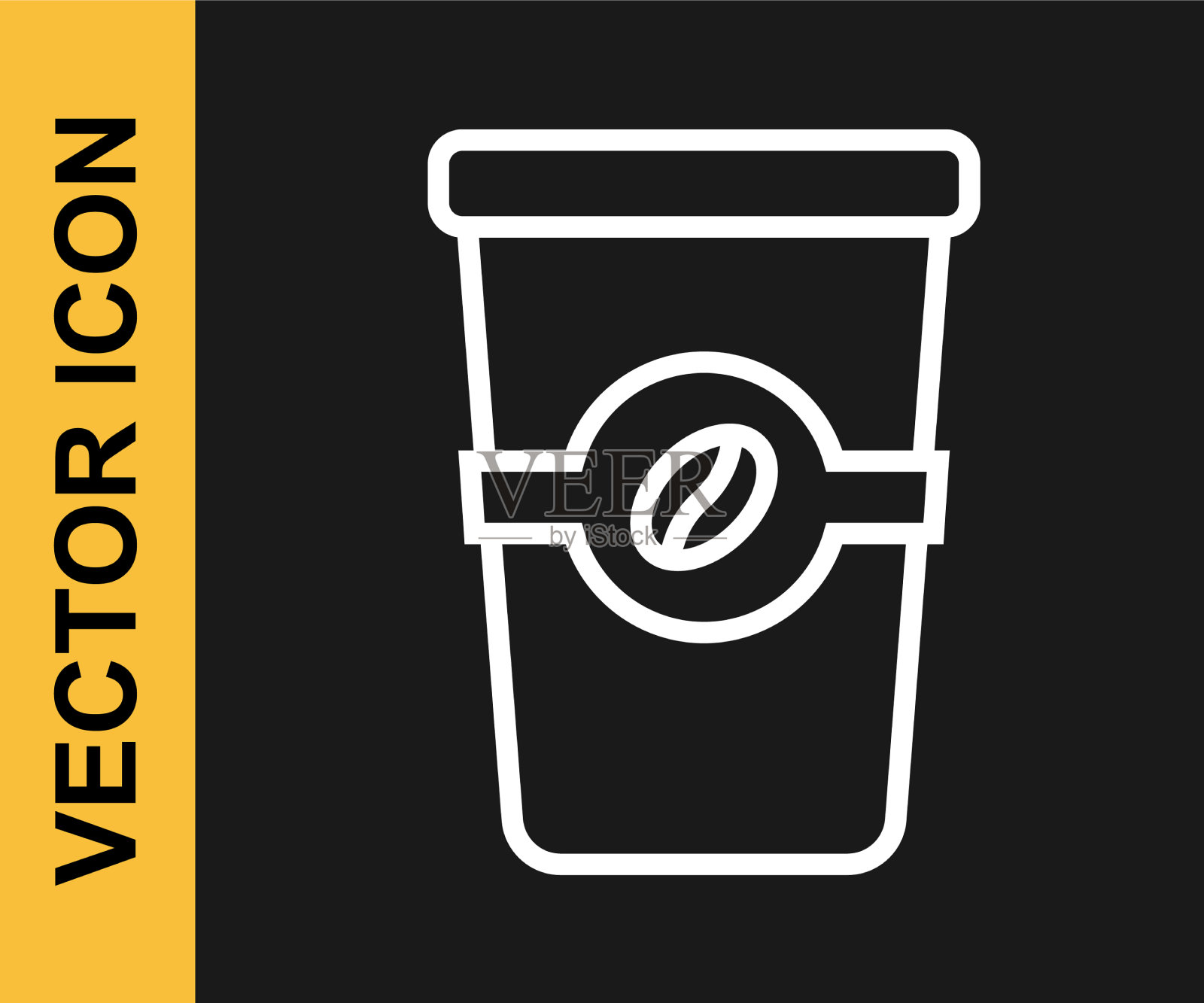 白线咖啡杯去图标孤立在黑色上图标素材