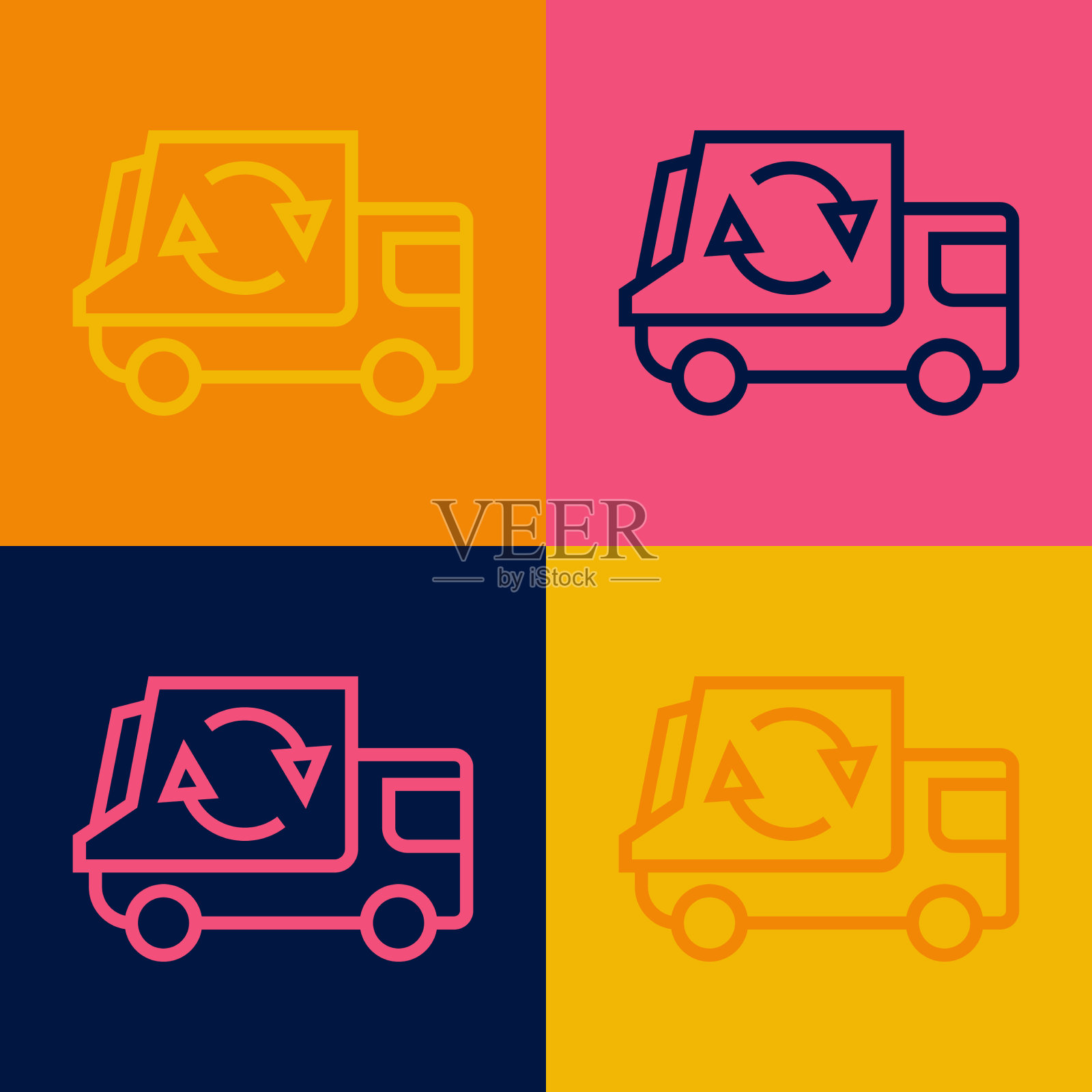 波普艺术线垃圾车图标孤立的颜色插画图片素材