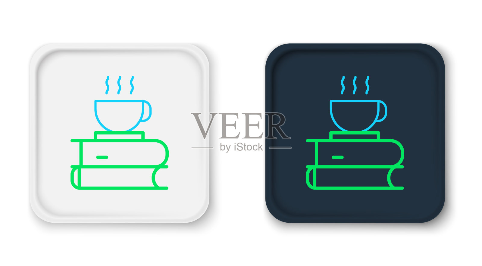 线条咖啡杯和书的图标孤立在白色图标素材