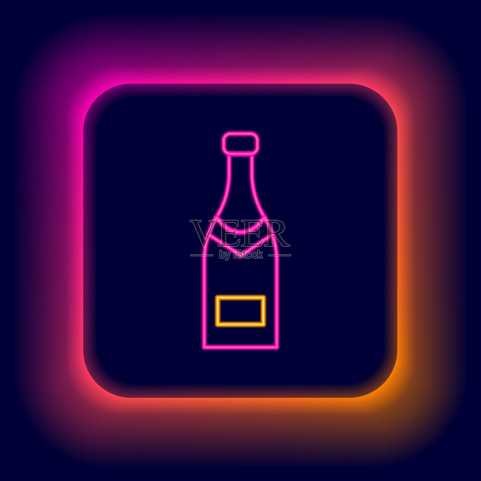 发光的霓虹灯线香槟瓶图标孤立插画图片素材