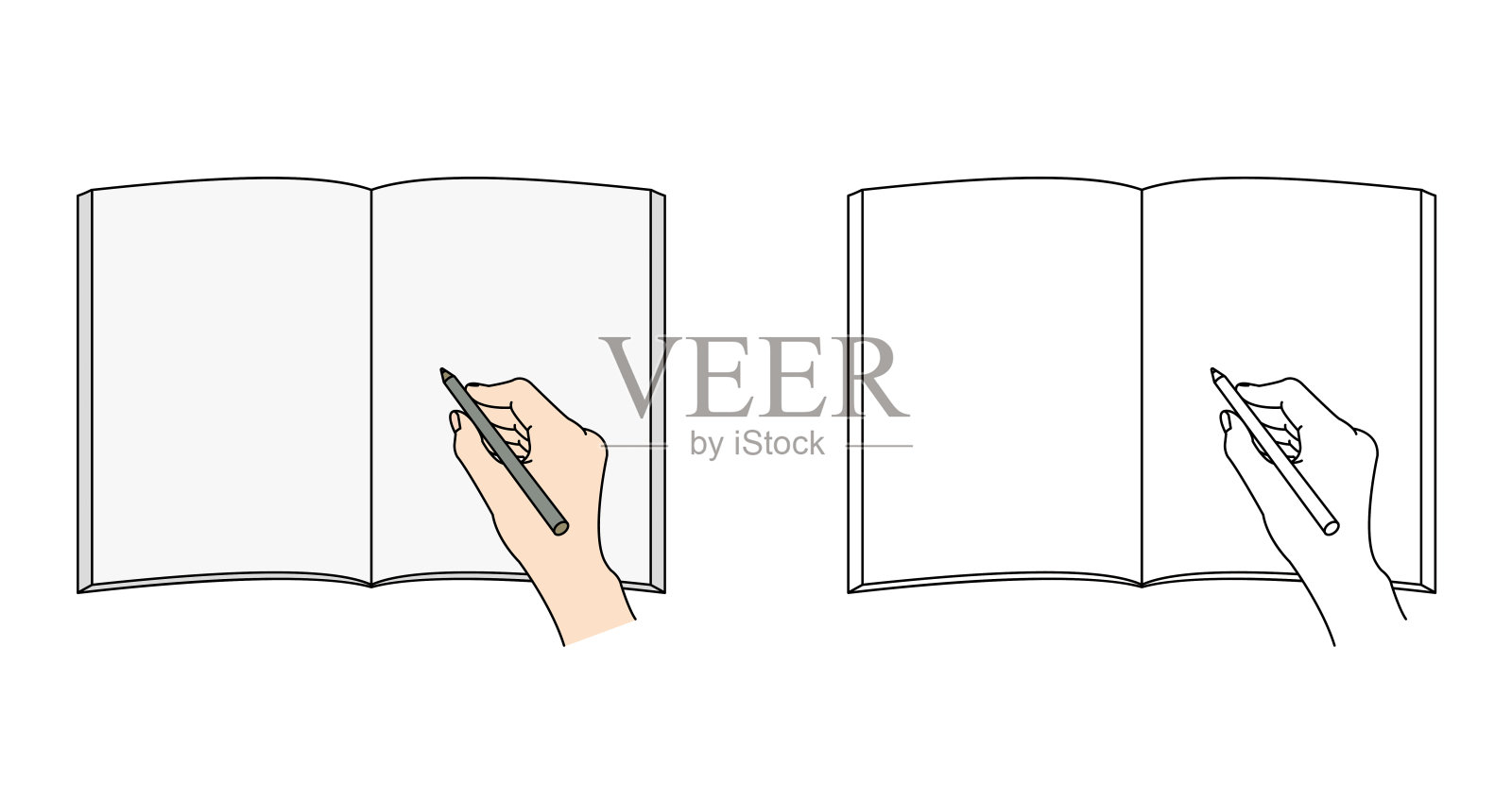 一只手拿着铅笔在笔记本上写字的插图插画图片素材