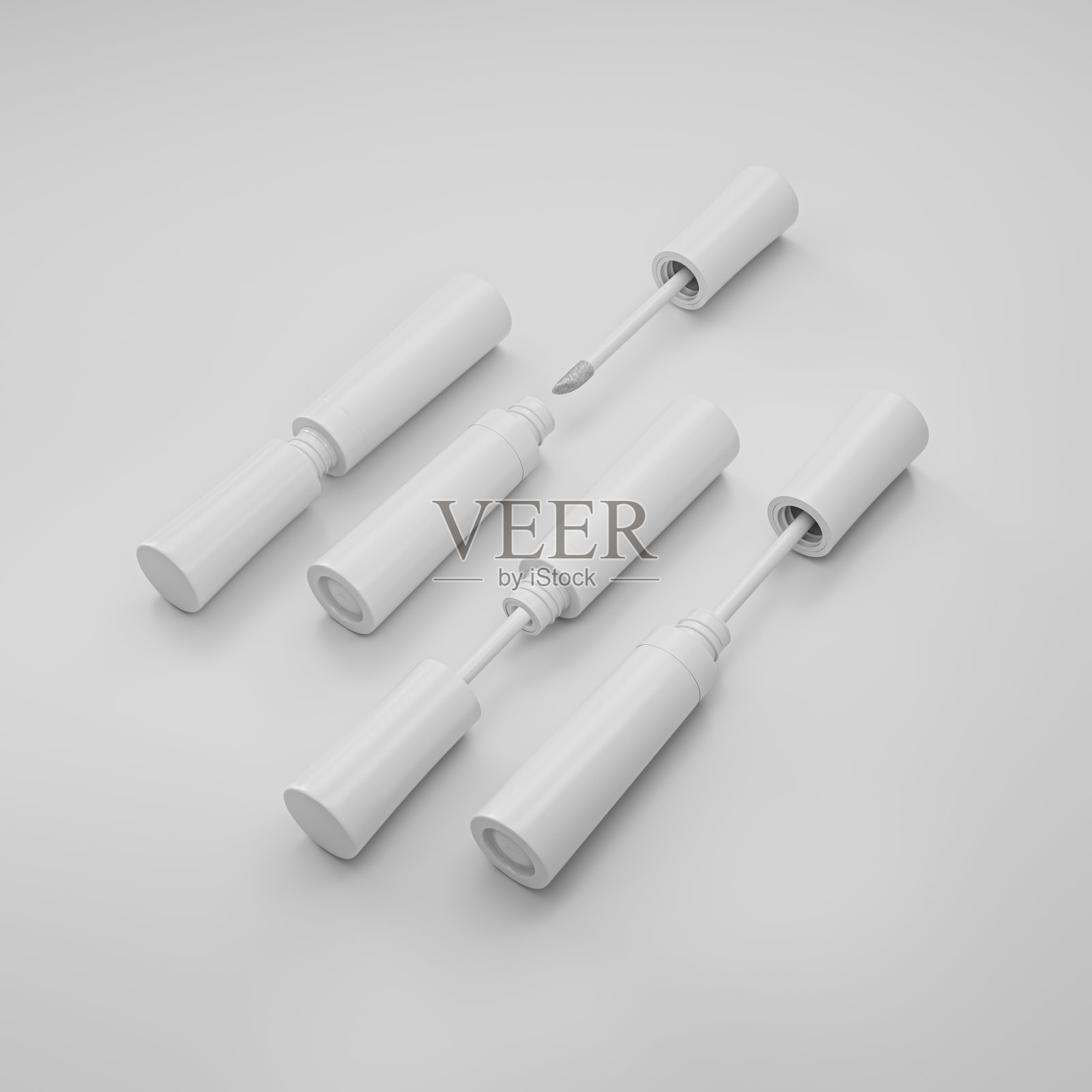 许多唇彩瓶模型模板孤立在白底俯视图，3d插图照片摄影图片