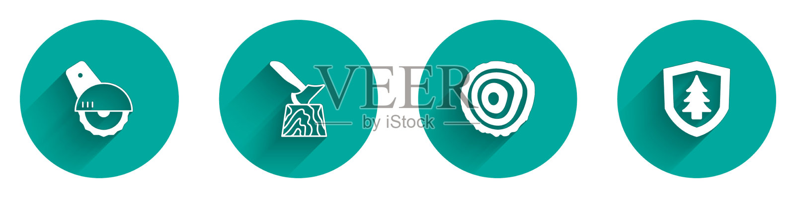 将电圆锯木斧装在树桩上图标素材