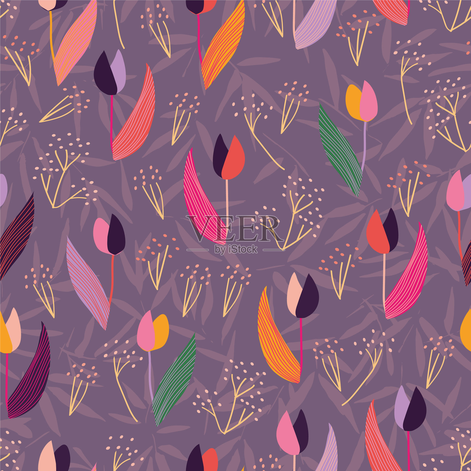 郁金香花无缝图案插画图片素材