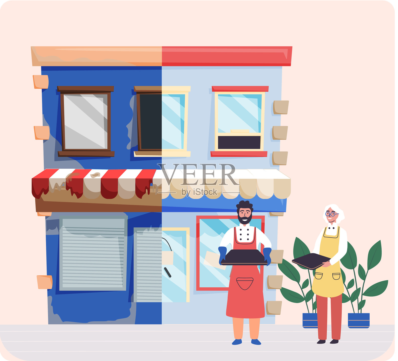 家宅装修服务前和插画图片素材