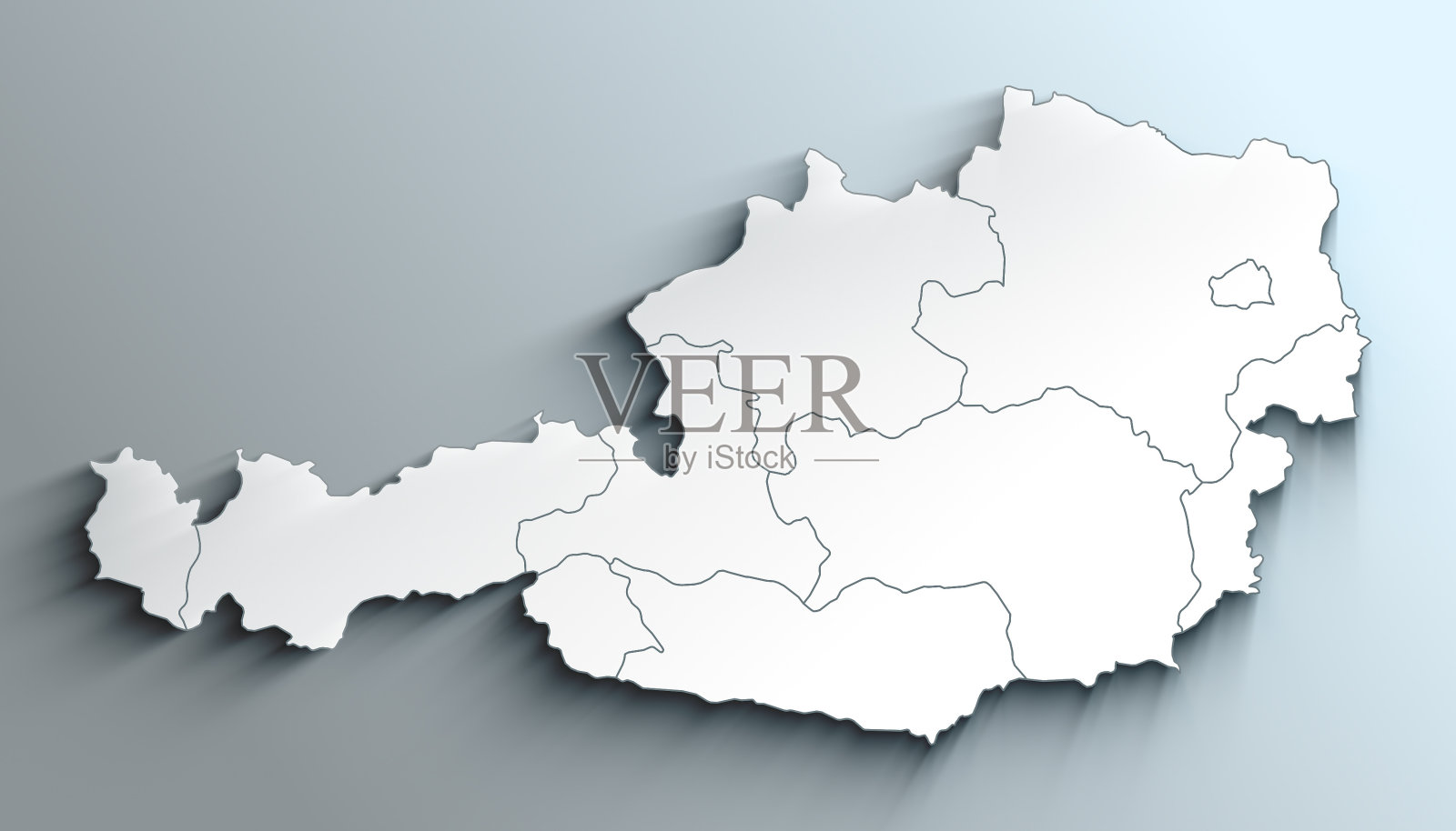 现代白色奥地利地图与国家与阴影照片摄影图片