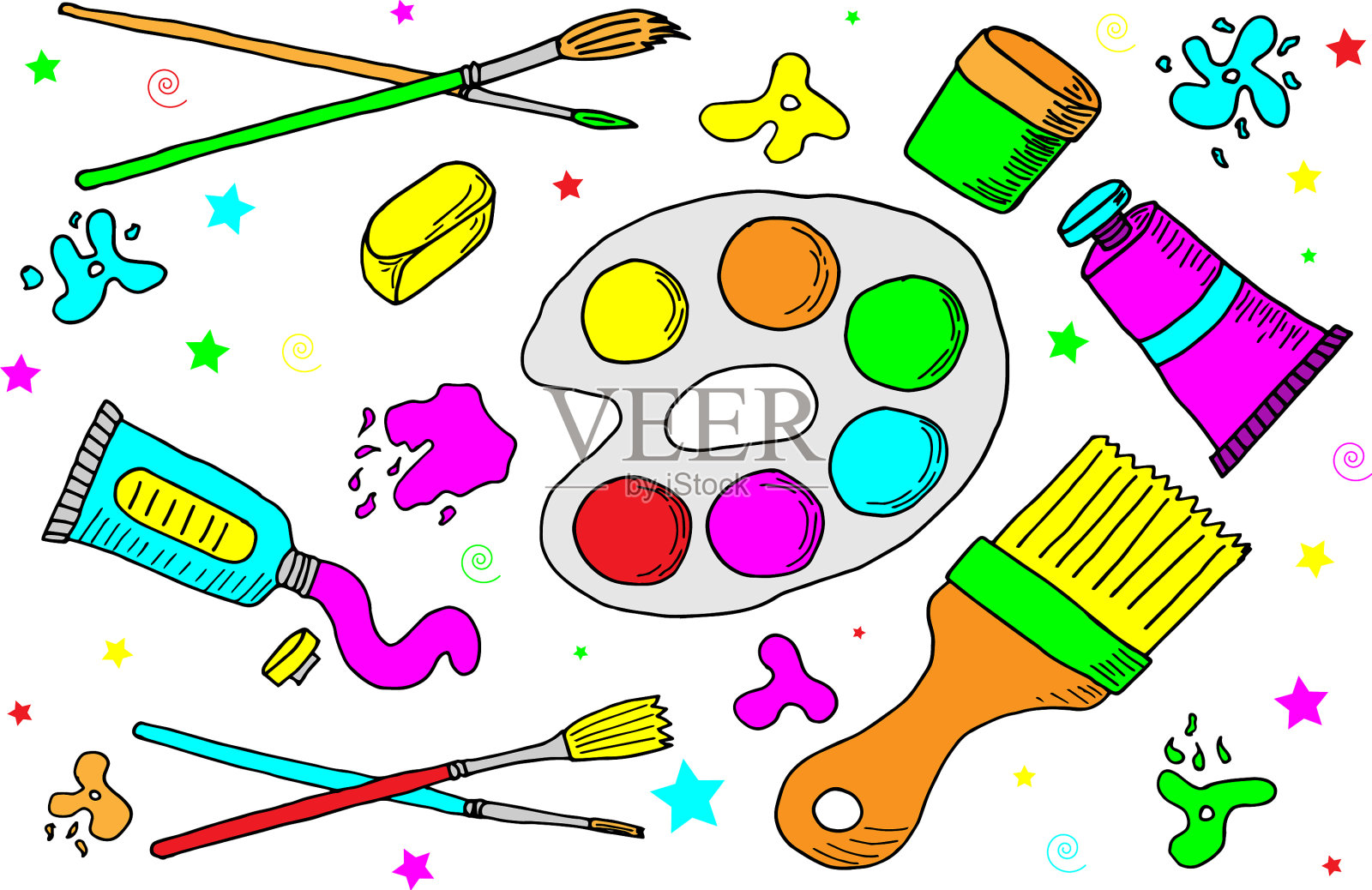 收藏绘画和涂鸦工具插画图片素材