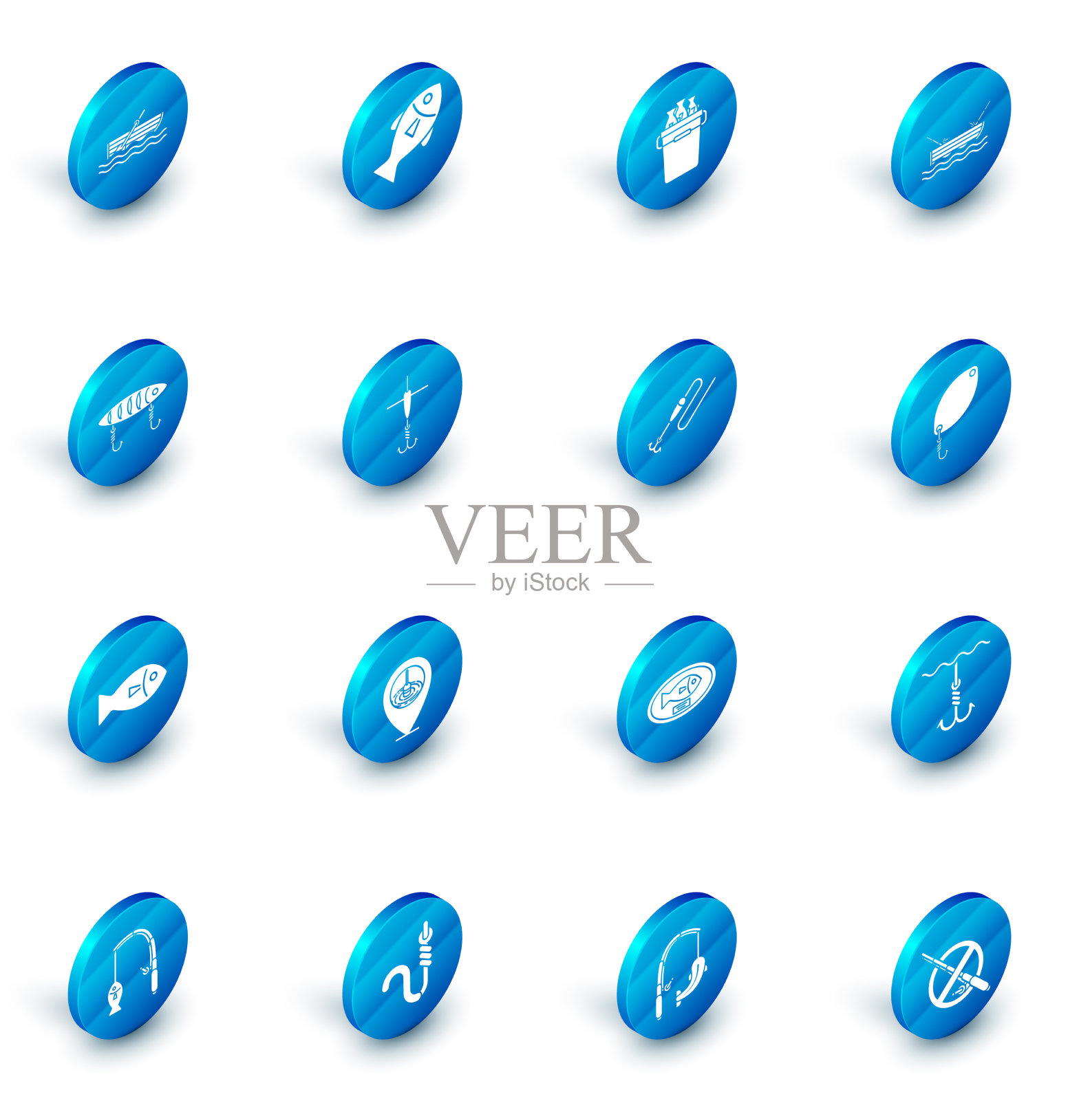 集鱼钓斗与鱼船垂钓图标素材