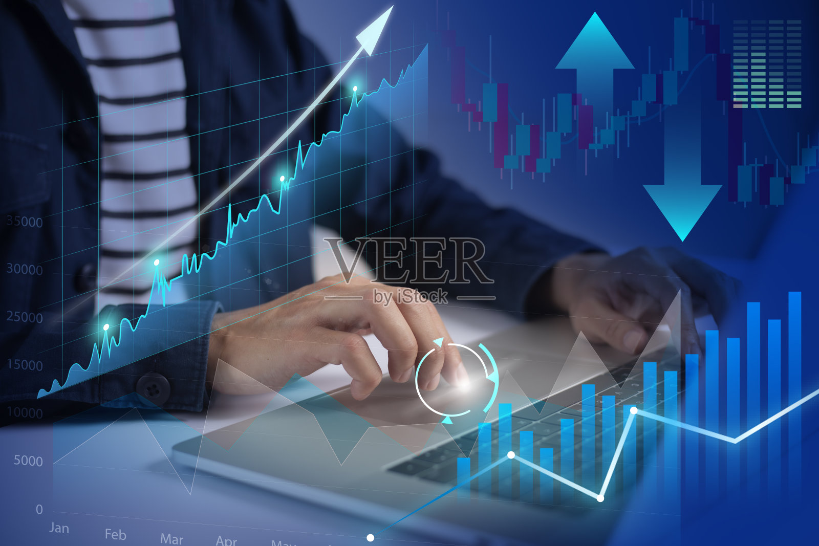 科技企业金融和投资思路，股票市场投资基金和数字资产，投资者分析财务数据，股票图表和外汇交易，企业金融背景。照片摄影图片