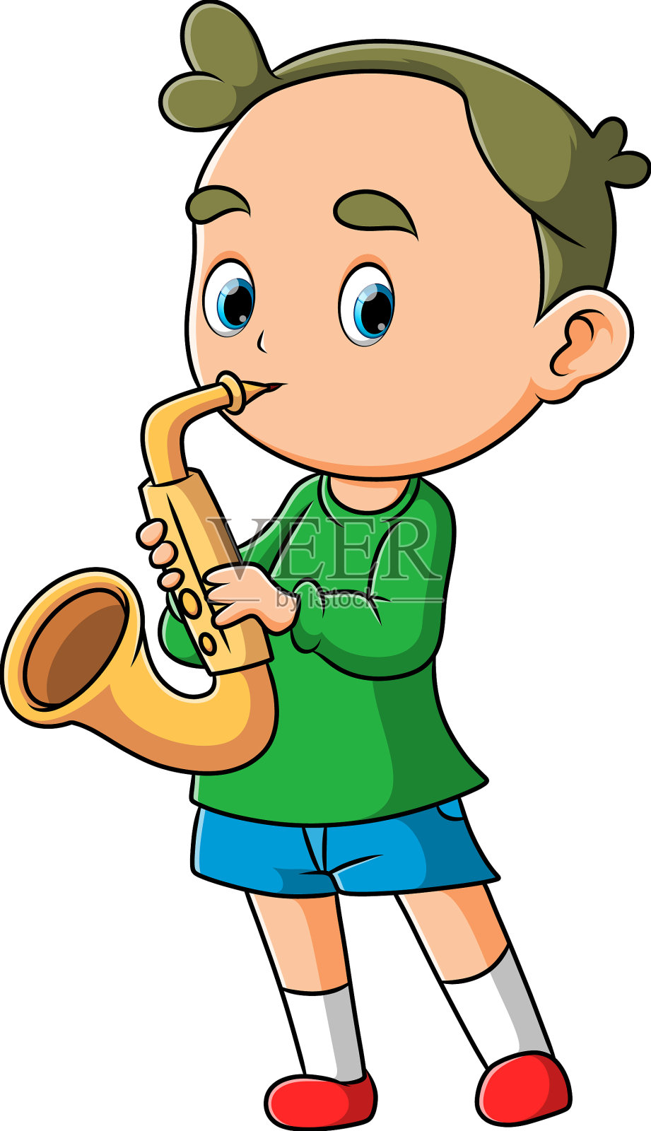 小男孩在吹萨克斯设计元素图片