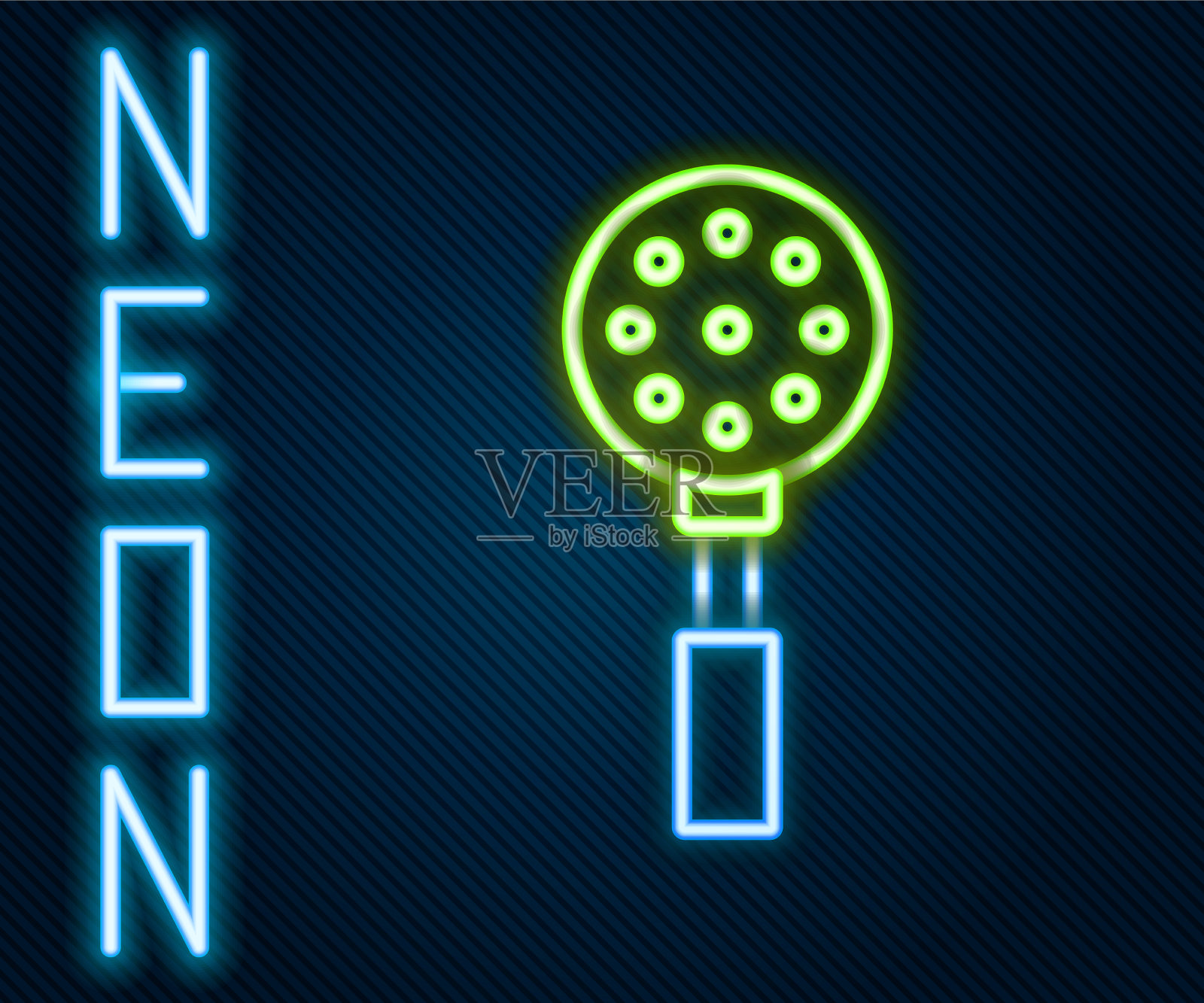 发光的霓虹灯线抹刀图标孤立在黑色插画图片素材