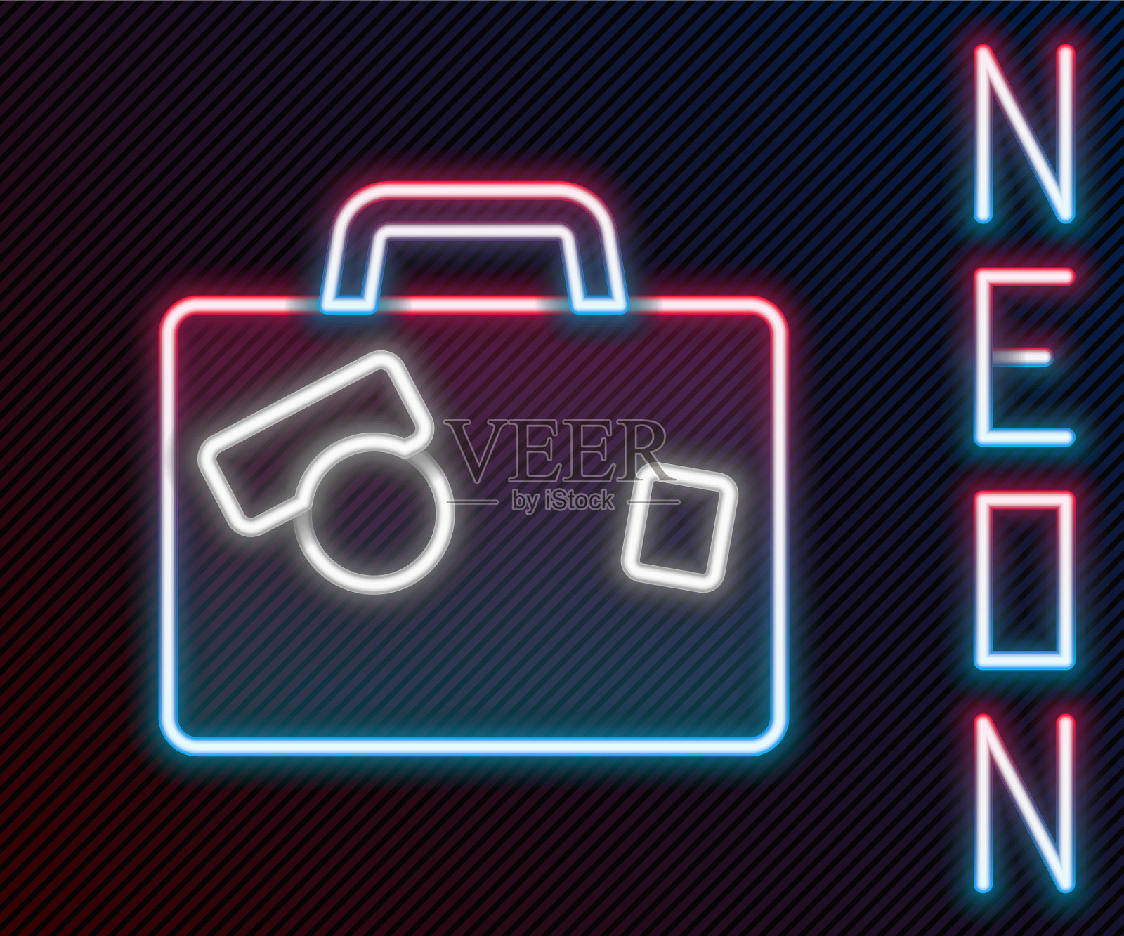 发光的霓虹灯线旅行箱图标插画图片素材