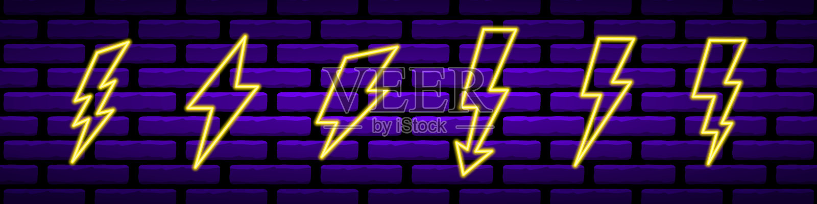 霓虹灯黄色闪电螺栓设置插画图片素材