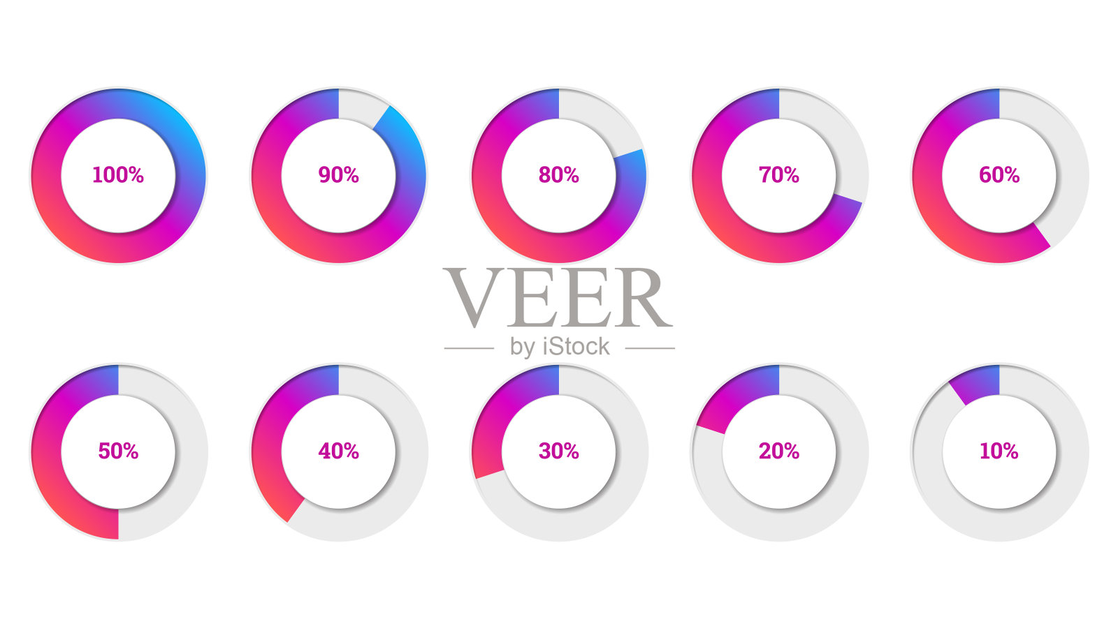 百分比信息图矢量插图形状的彩色梯度圆图标素材