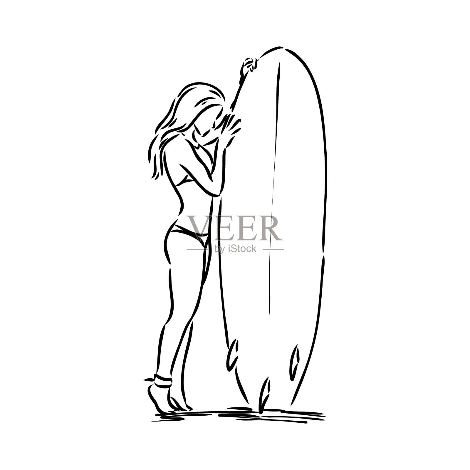 冲浪者以笔墨写生手绘插画图片素材