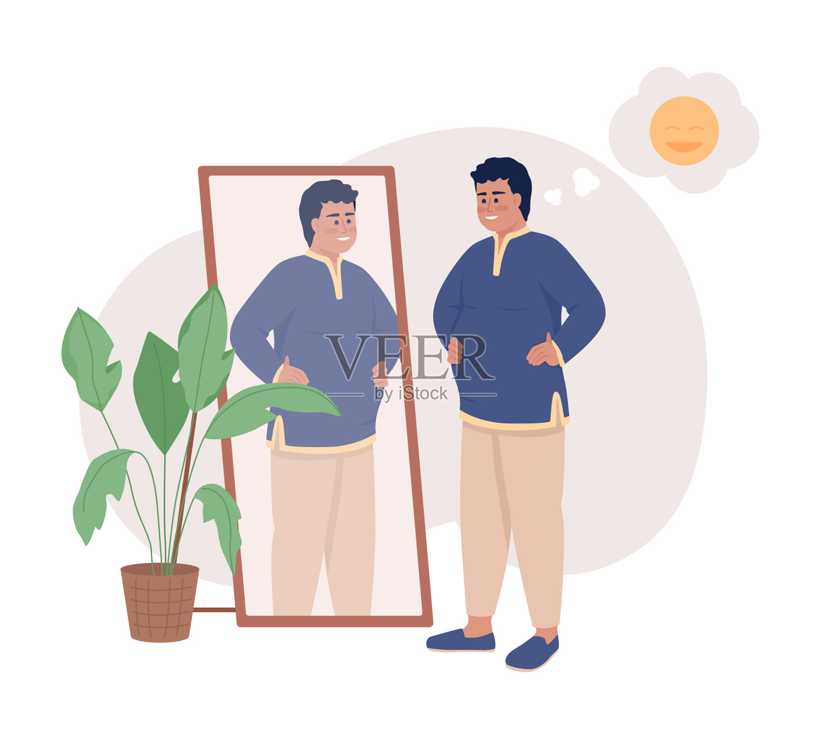 快乐的男人与超重近镜2D矢量孤立插图插画图片素材