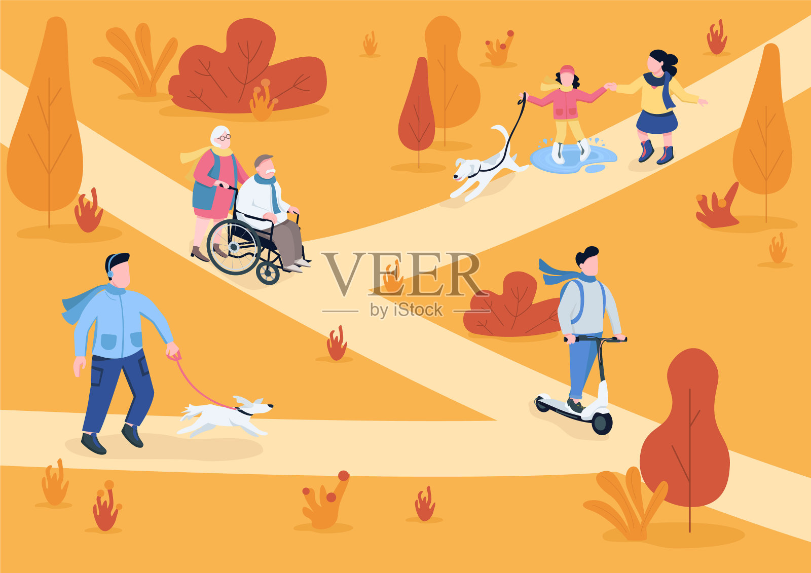 秋园平色插画图片素材