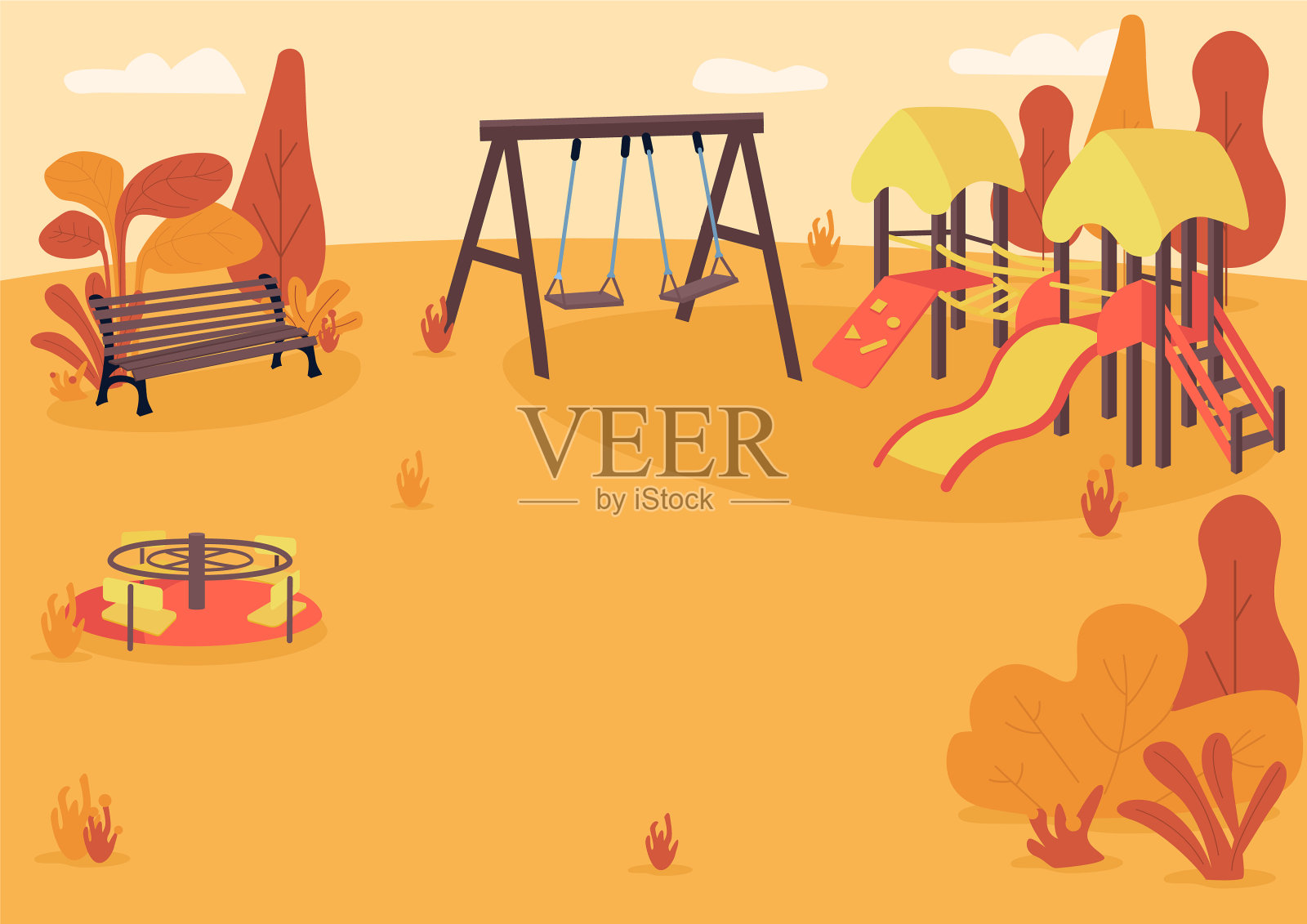 秋天游乐场的平色插画图片素材