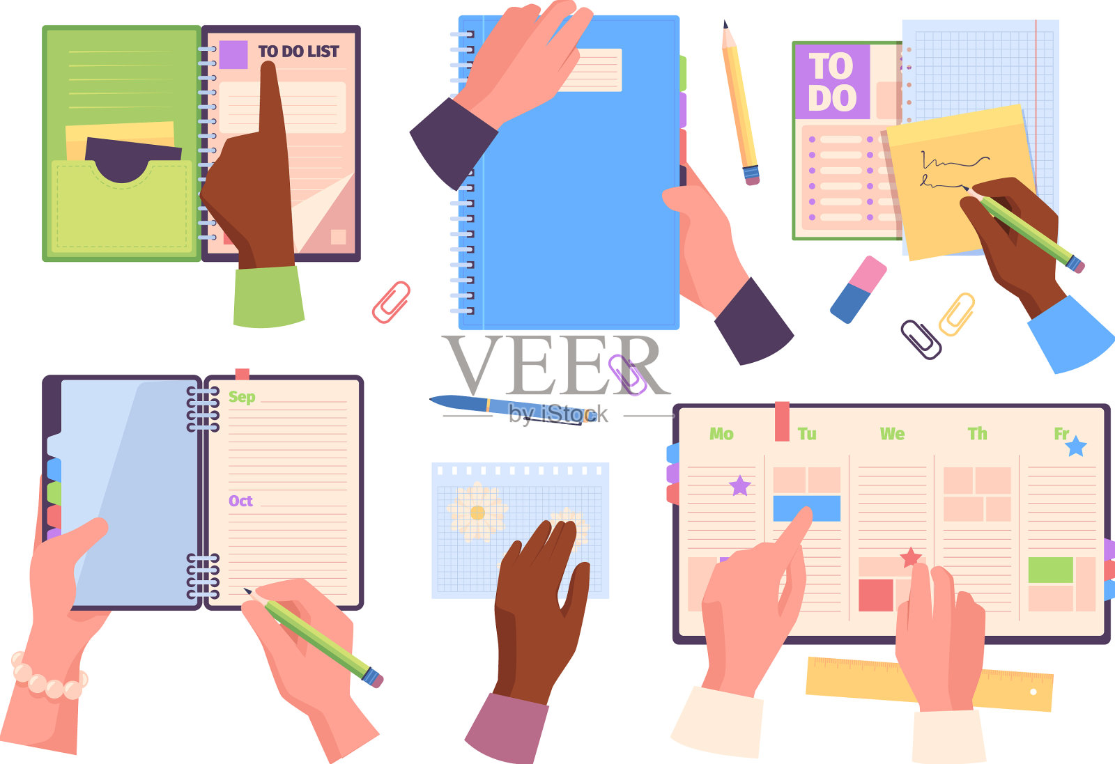 手握记事簿的人插画图片素材