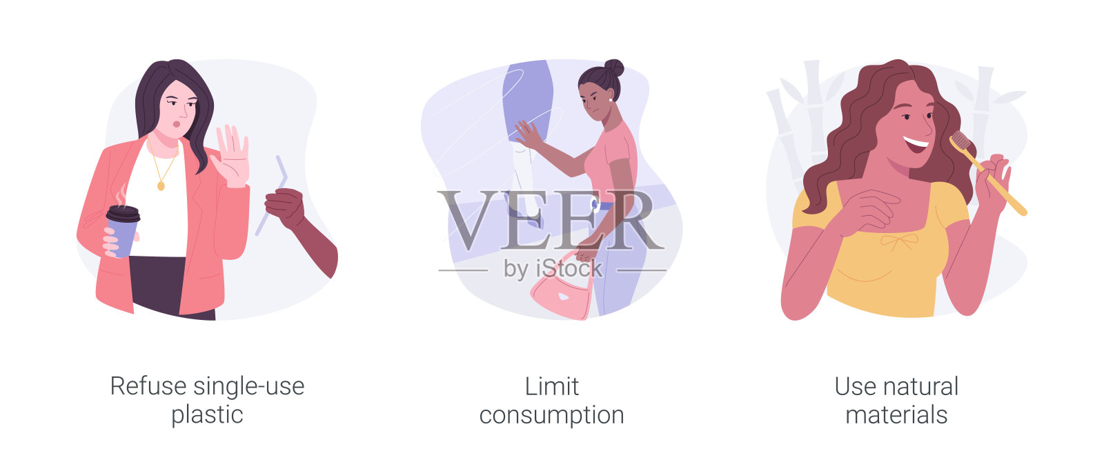 以负责任的态度生态隔离卡通矢量插画套装。插画图片素材