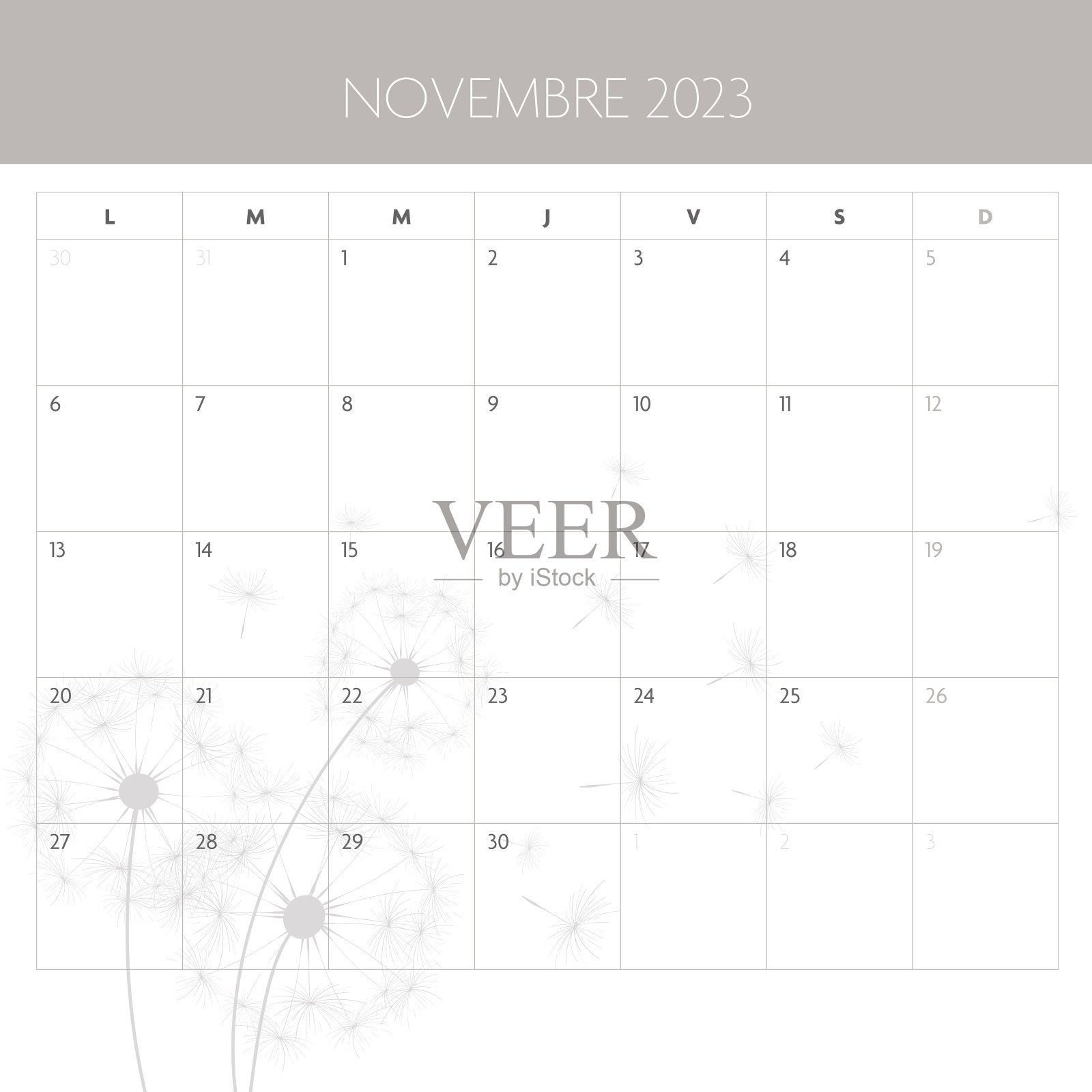 法国2023年11月日历设计模板素材