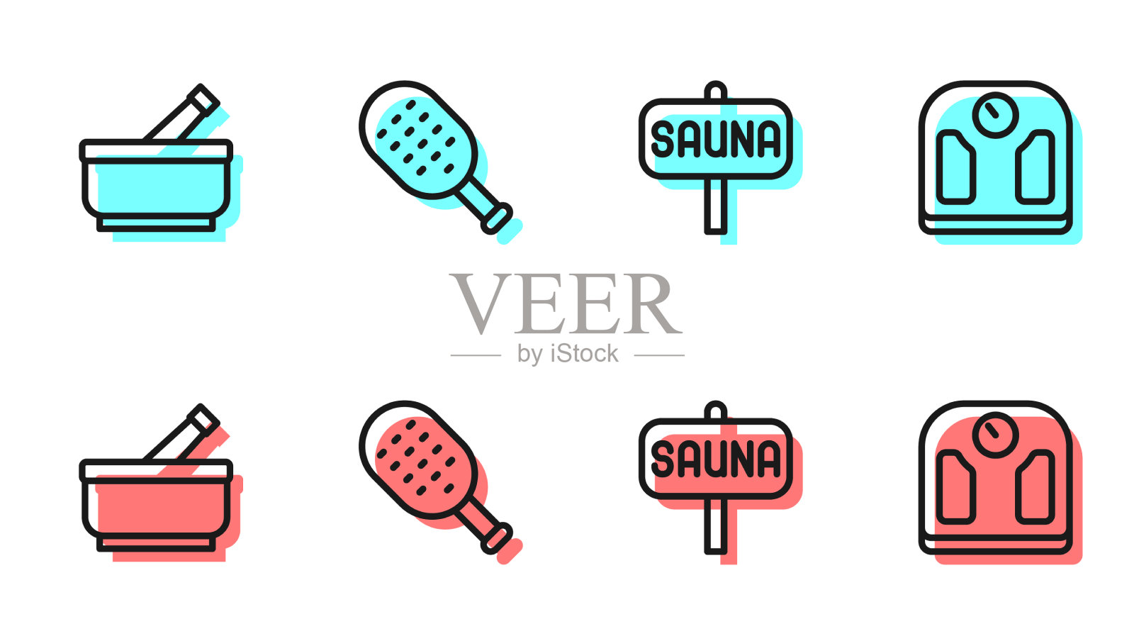 设线蒸桑拿砂浆和杵刷和插画图片素材