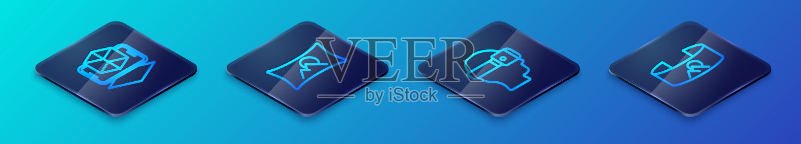 设置等距线虚拟现实眼镜3d图标素材