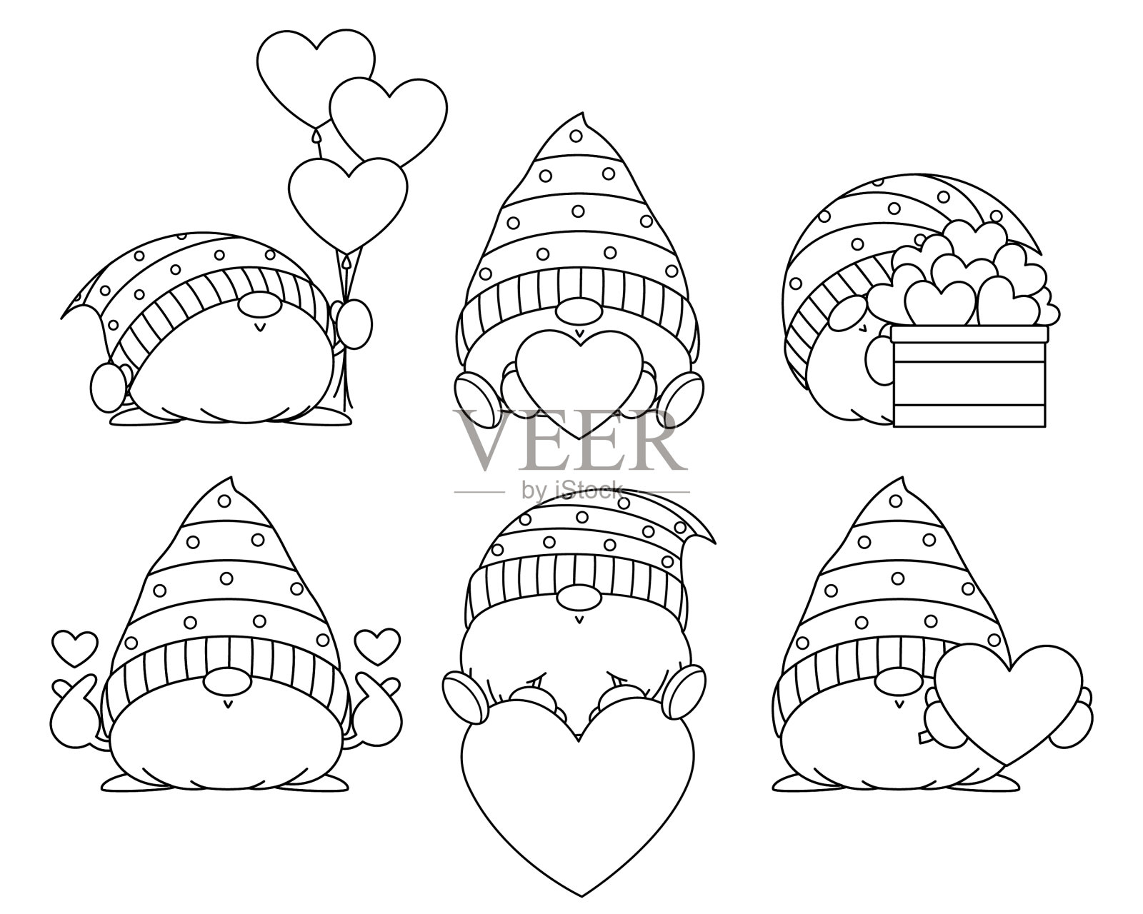 勾勒可爱的地精与一个心涂色书插画图片素材