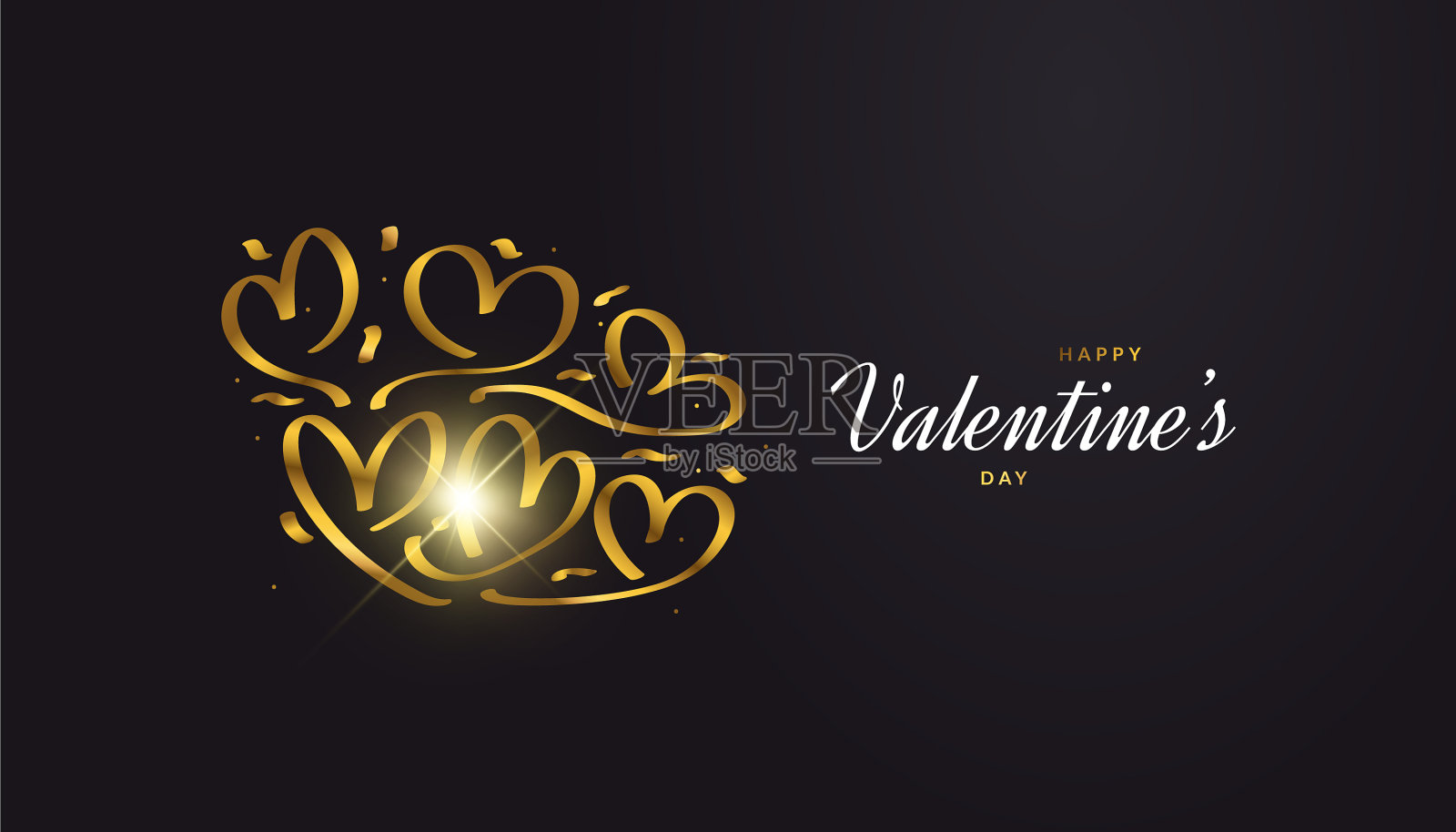 优雅的情人节横幅，金色的心插画图片素材