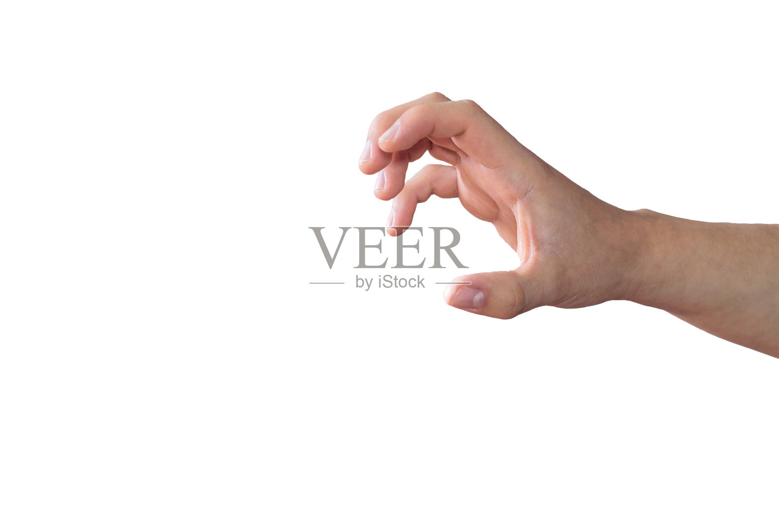 一只白色的手在一个位置上抓住白色背景上的东西照片摄影图片