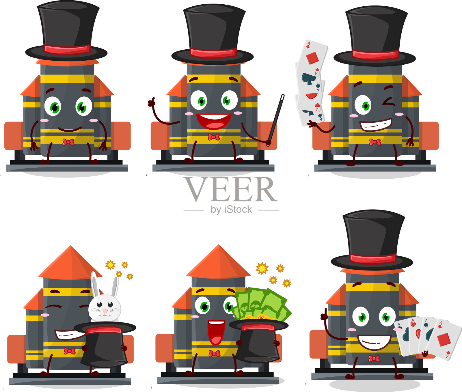 一个烟火火箭发射器的魔术师卡通插画图片素材