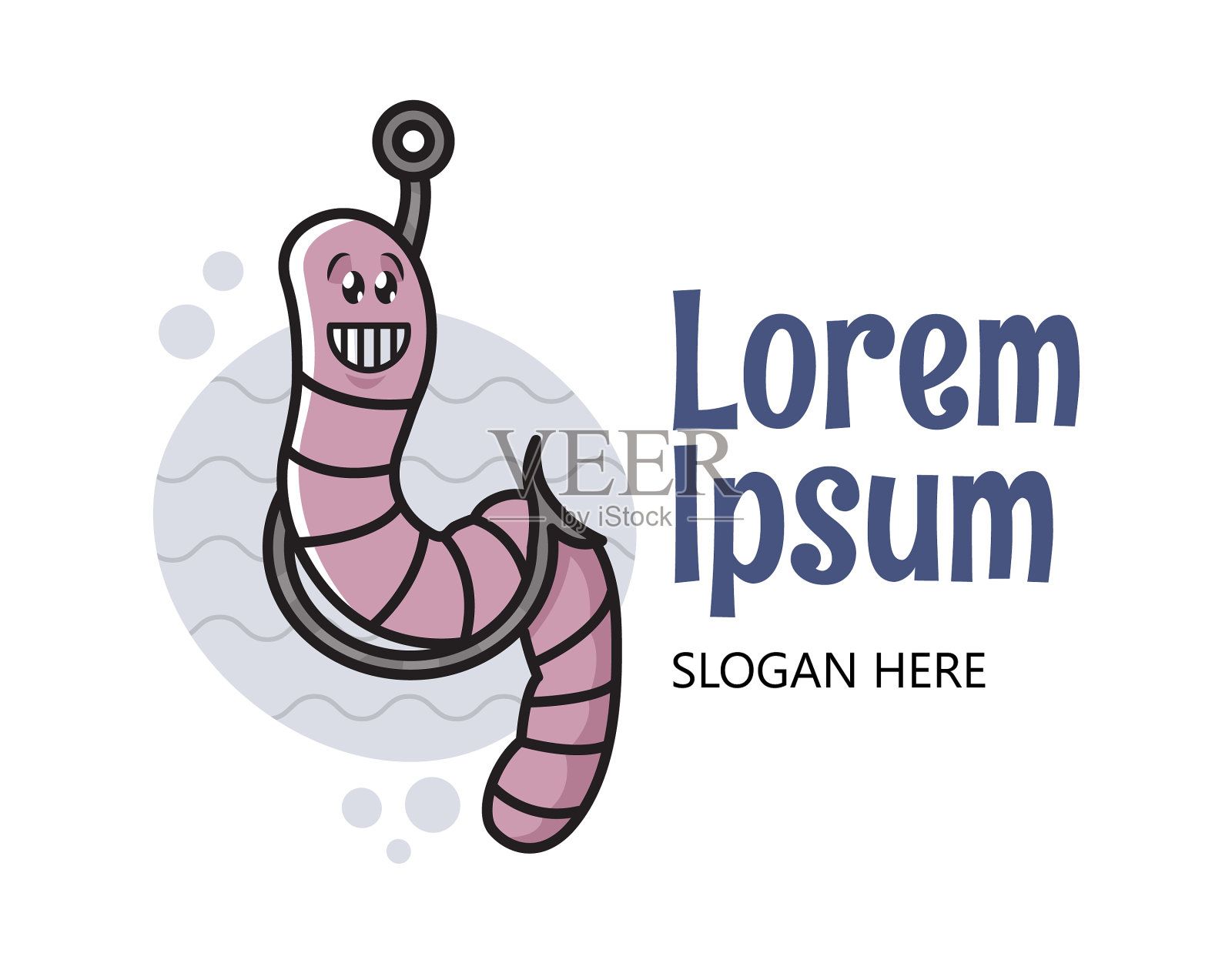 有趣可爱的卡通蠕虫挂在钓鱼插画图片素材