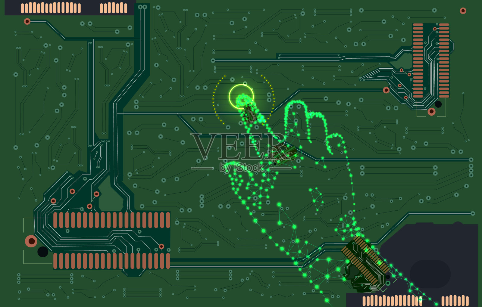 电路背景与发光的网络人插画图片素材