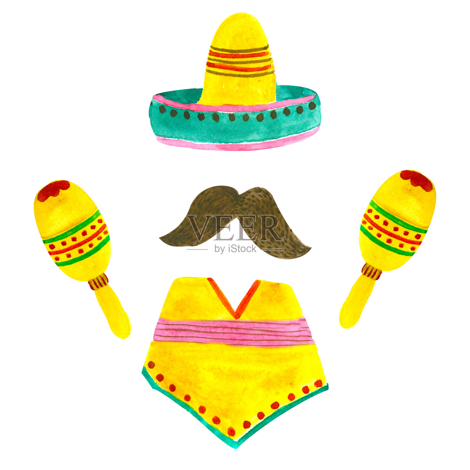 设置水彩有趣的元素五月五日插画图片素材