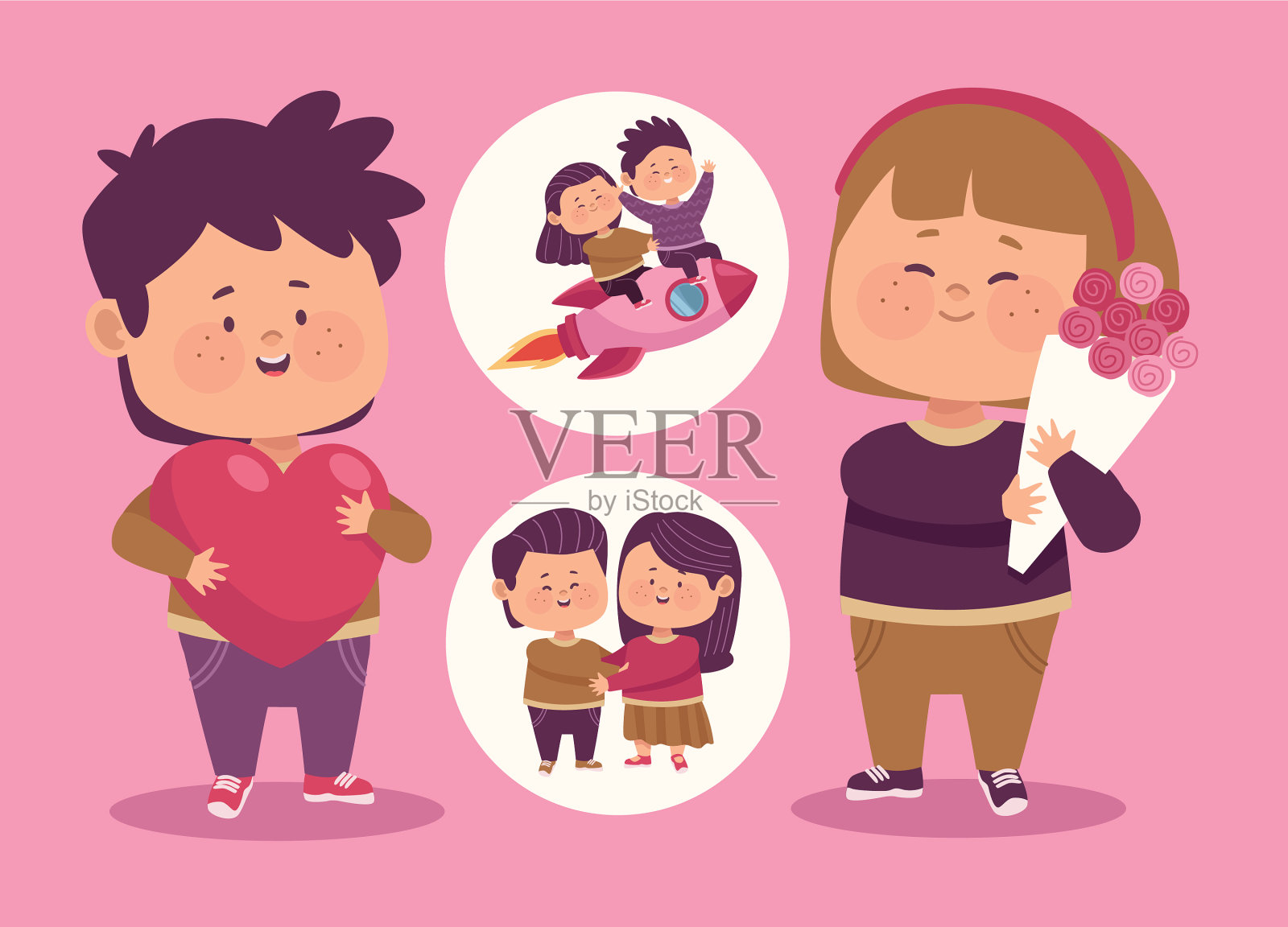 三个小情侣插画图片素材