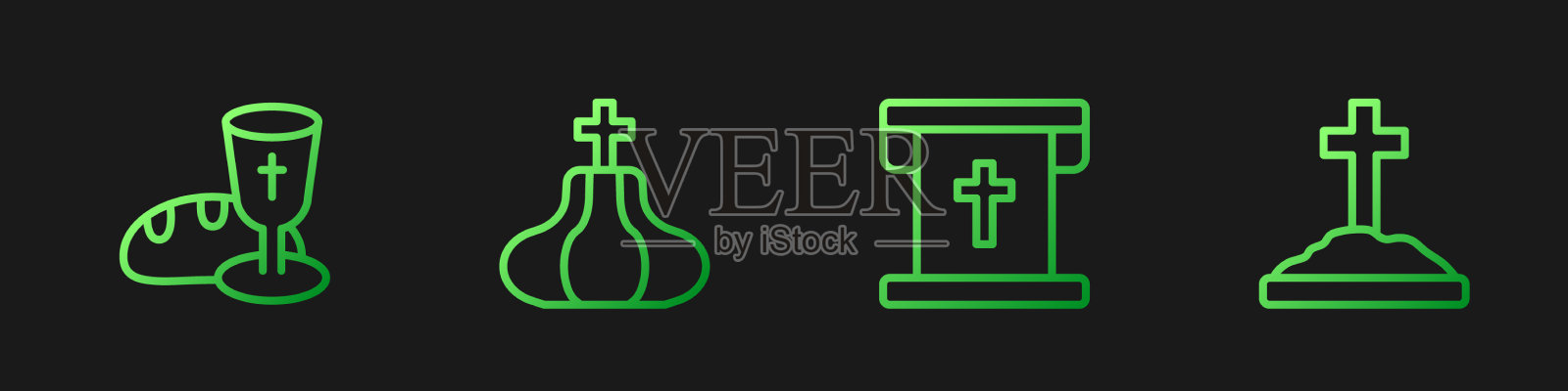 设置线旗与基督教十字架酒杯和插画图片素材