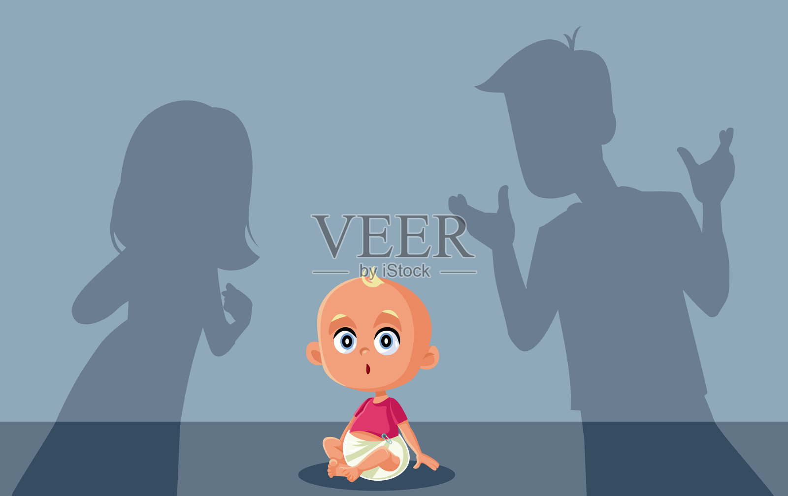 压力大的宝宝看父母打卡通插画图片素材