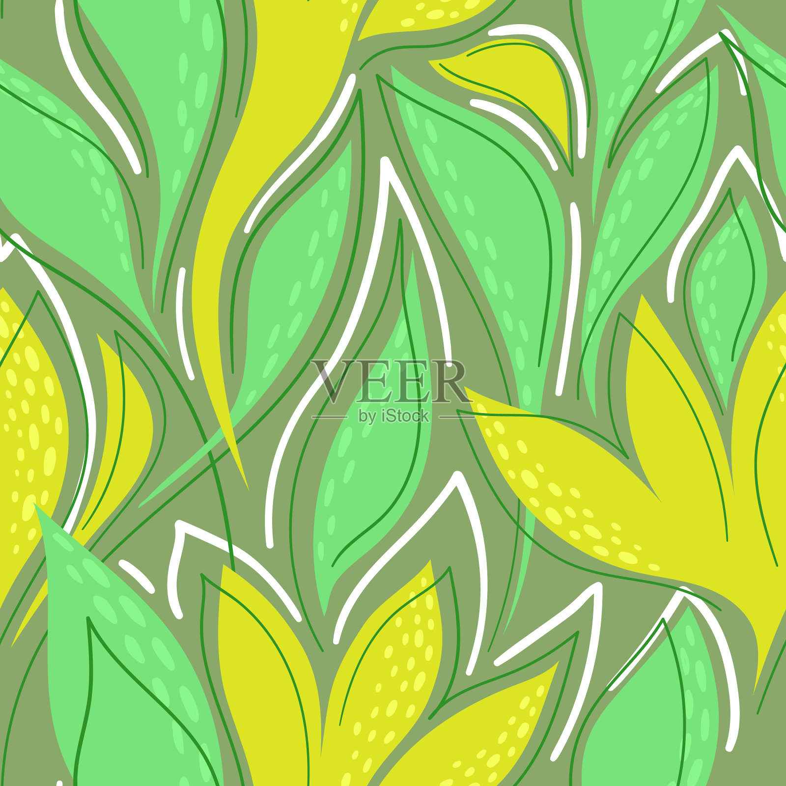 绿色无缝背景与黄色抽象插画图片素材