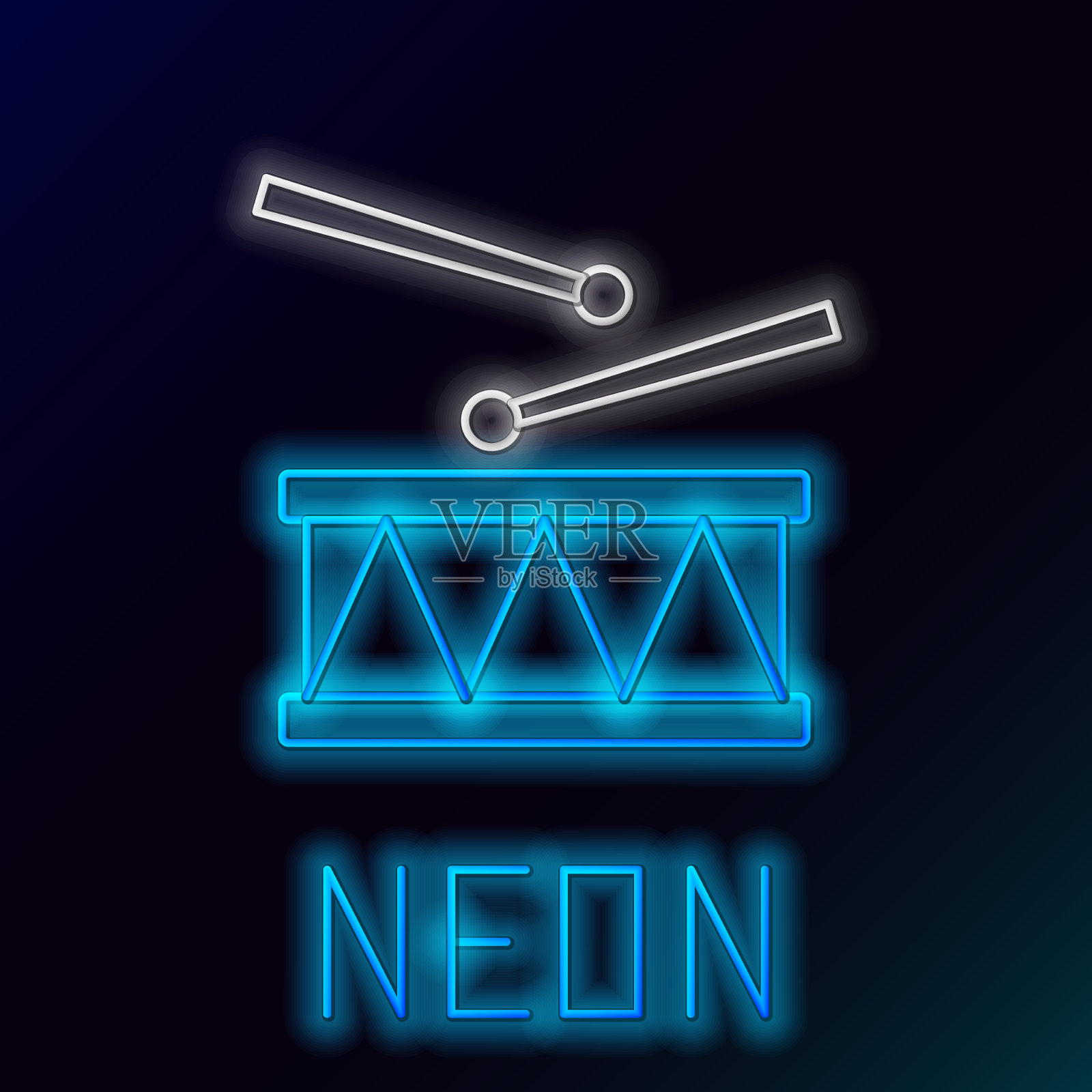 发光的霓虹灯线鼓与鼓棒图标插画图片素材