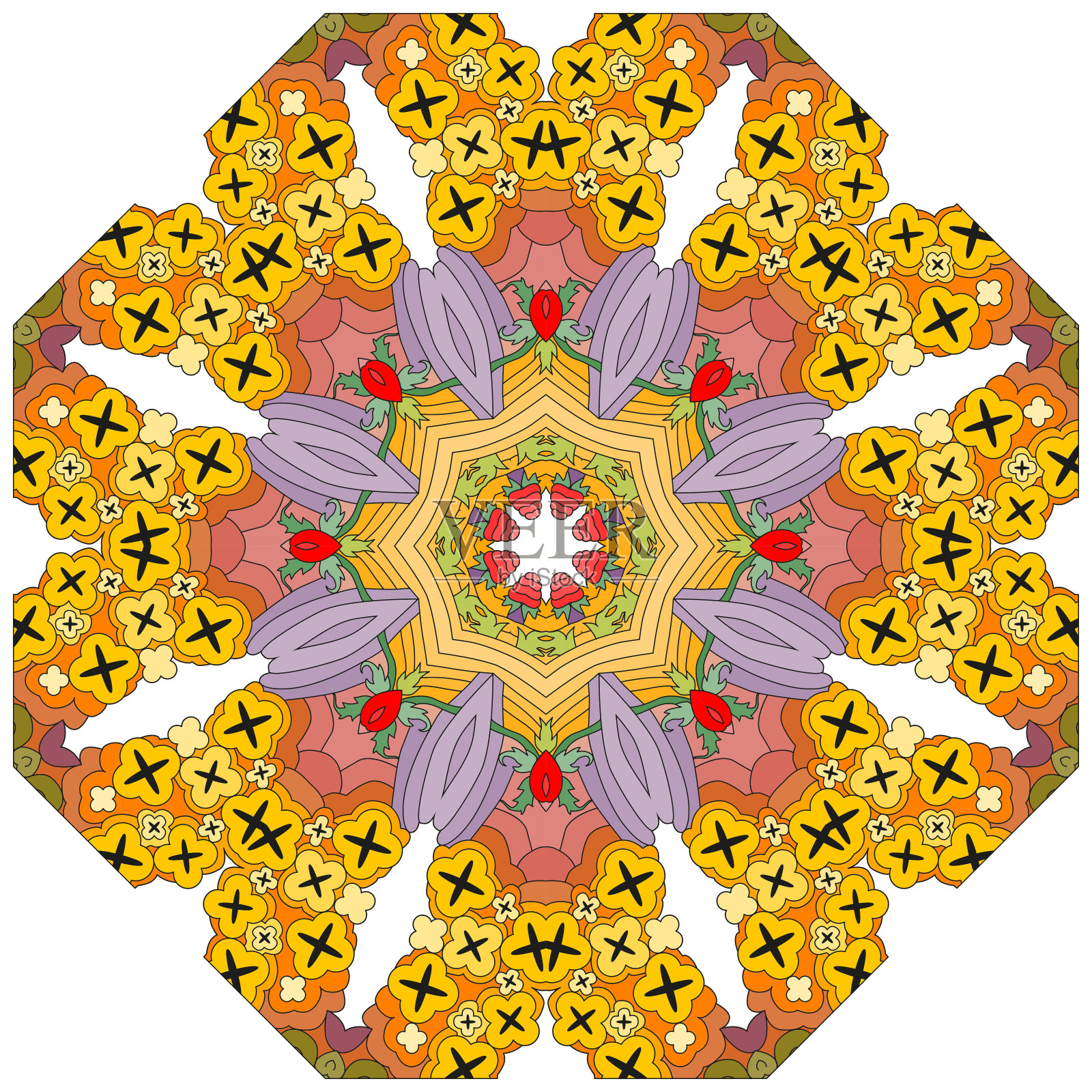 五颜六色的可爱的曼荼罗。装饰不寻常的圆形装饰。插画图片素材