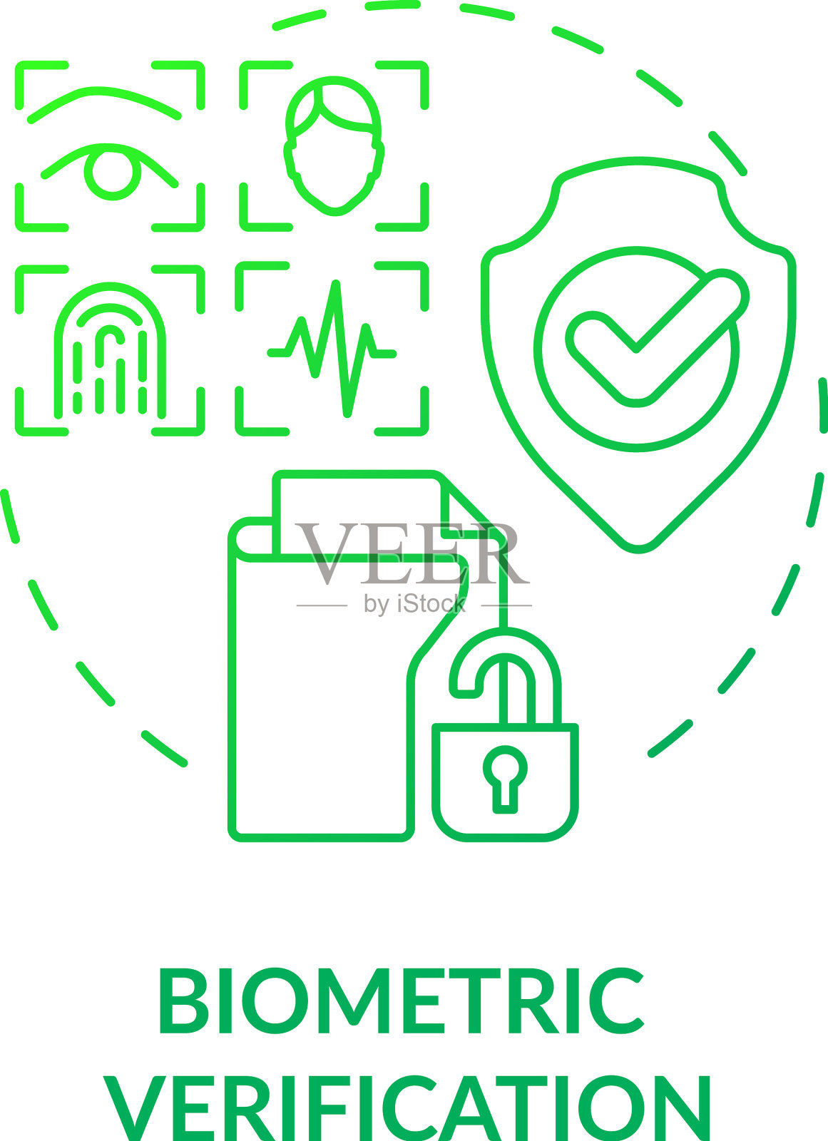 生物识别验证绿色梯度概念图标插画图片素材