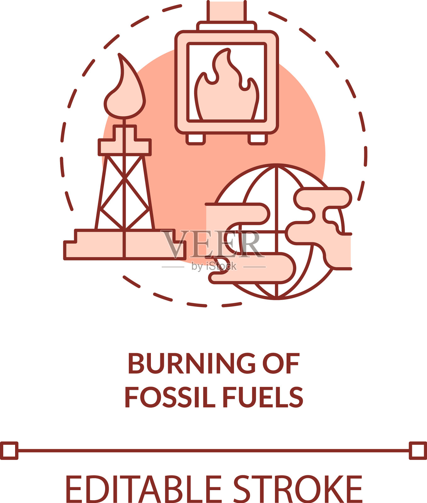 燃烧化石燃料的红色概念图标插画图片素材